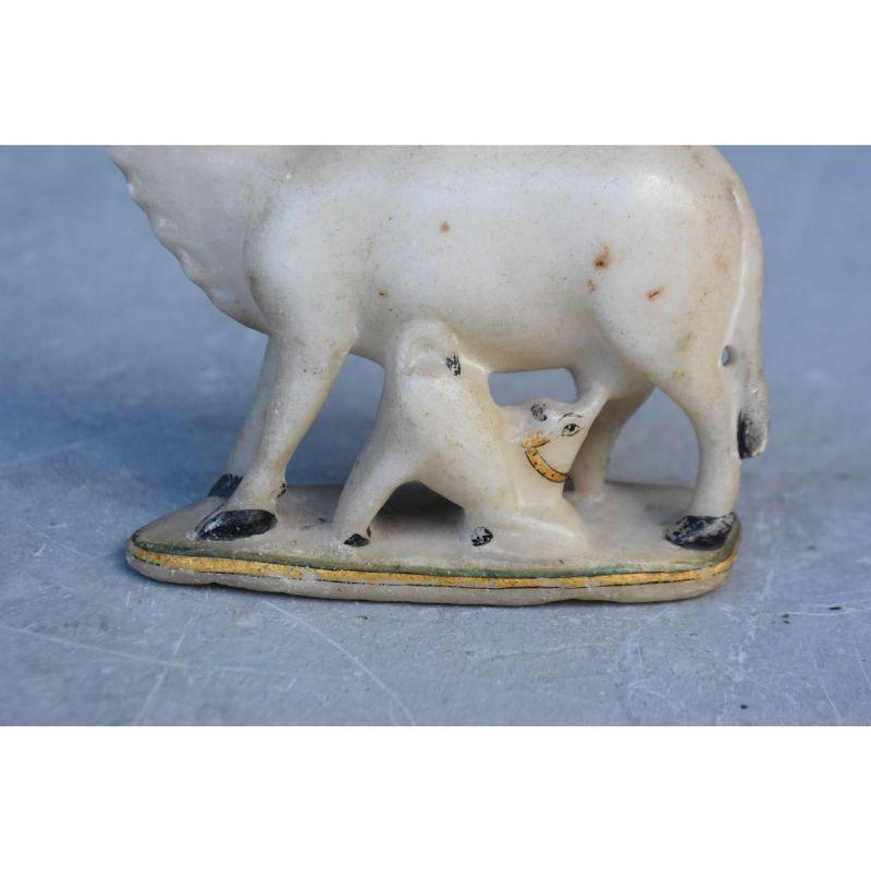 Sculpture of Suckler Cow with Calf in Marble, Late 19th Century For Sale 1