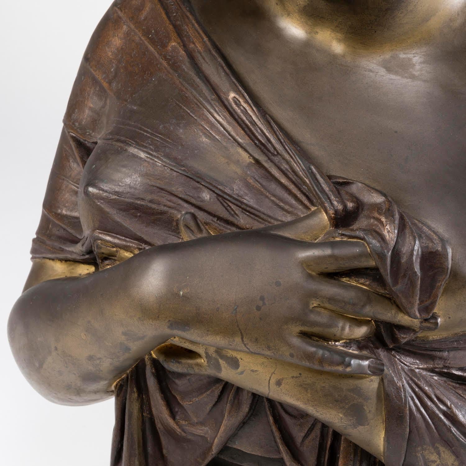 Sculpture of the Bust of Madame Récamier, Patinated Bronze, Napoleon III Period. For Sale 5