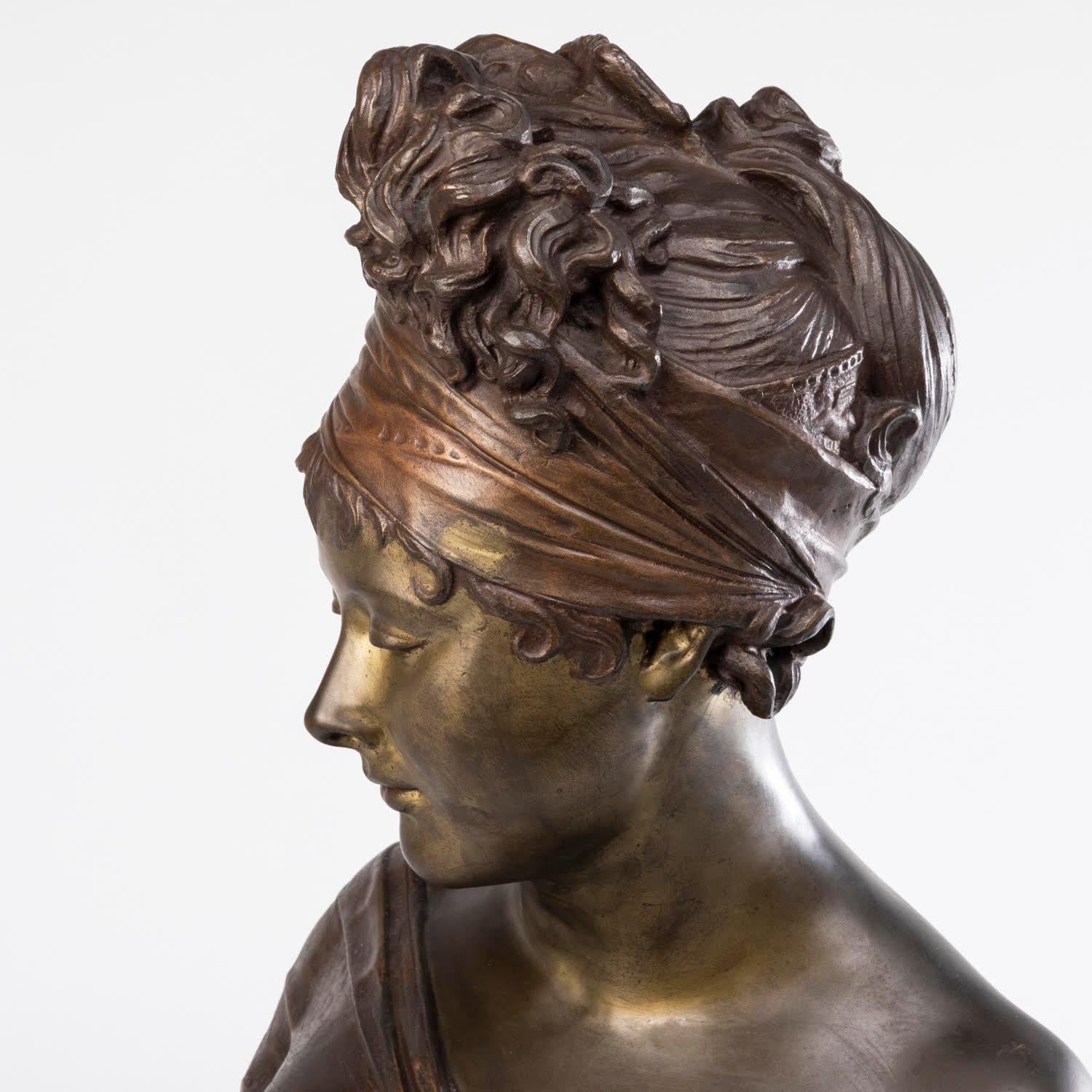 Sculpture of the Bust of Madame Récamier, Patinated Bronze, Napoleon III Period. For Sale 6
