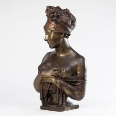 Sculpture of the Bust of Madame Récamier, Patinated Bronze, Napoleon III Period.