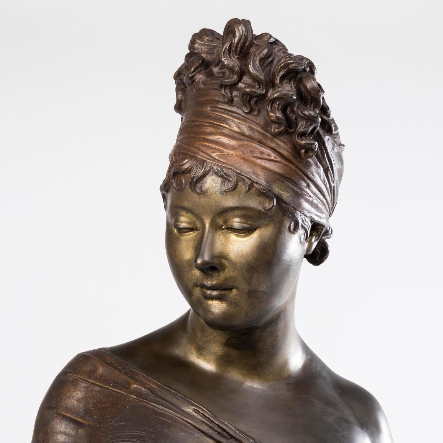 Sculpture of the Bust of Madame Récamier, Patinated Bronze, Napoleon III Period. For Sale 1