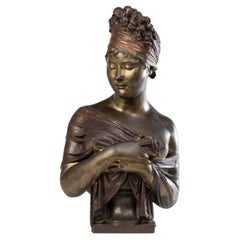 Sculpture of the Bust of Madame Récamier, Patinated Bronze, Napoleon III Period.