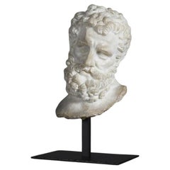 Sculpture of the Head of Hercules, Small Size, in Resin and Metal Base.