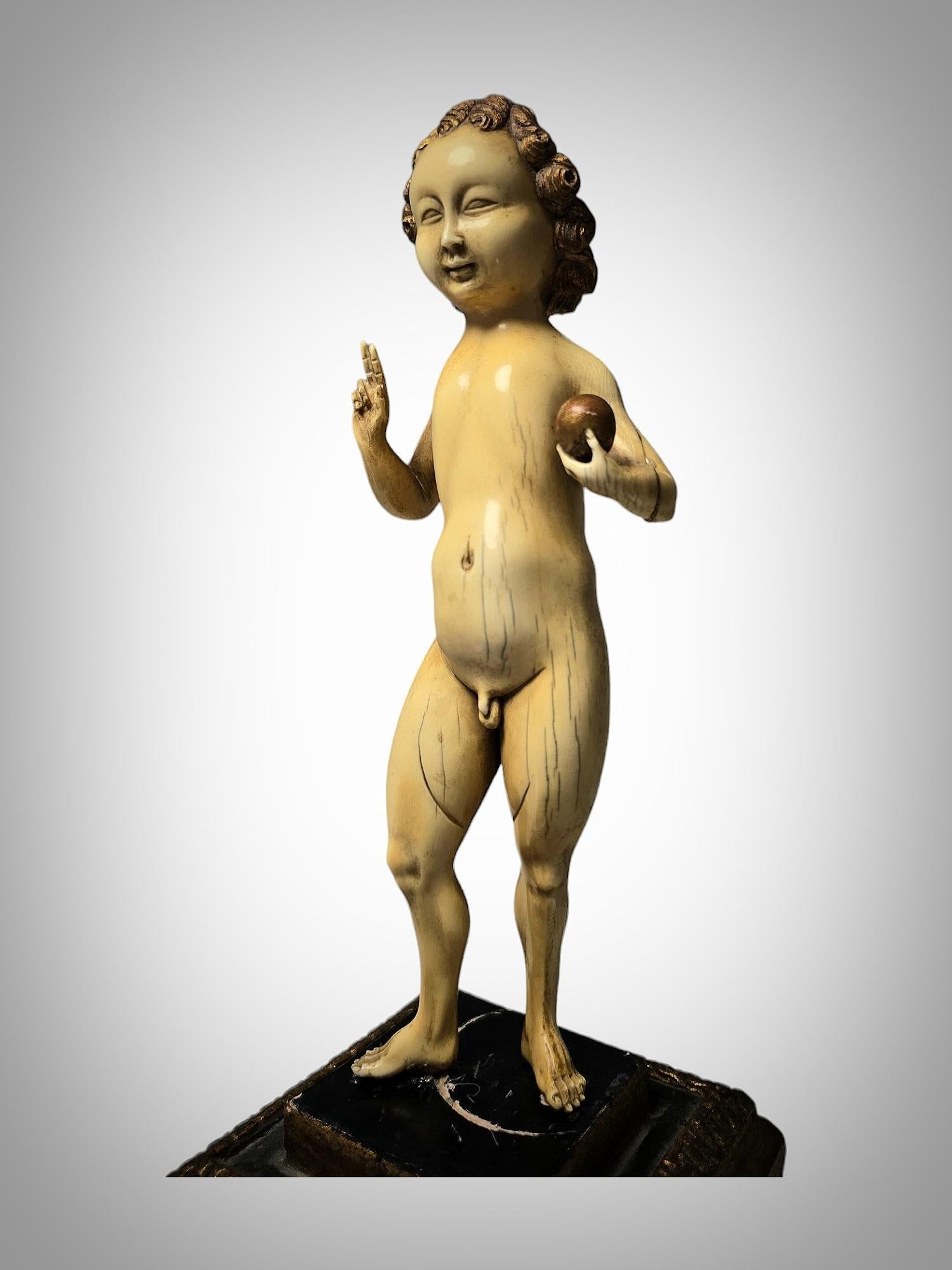 Sculpture de l'enfant Jésus en tant que Salvateur Mundi - École de Mechelen, 15e-16e  en vente 10