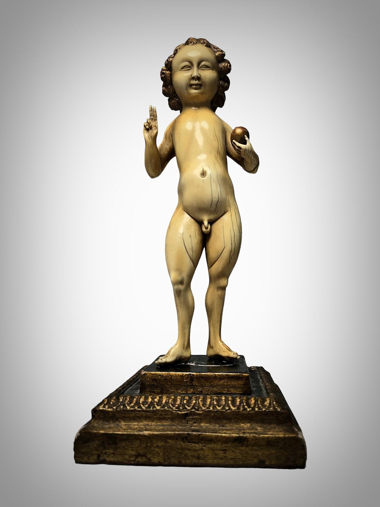 Sculpture de l'enfant Jésus en tant que Salvateur Mundi - École de Mechelen, 15e-16e  Bon état - En vente à Madrid, ES