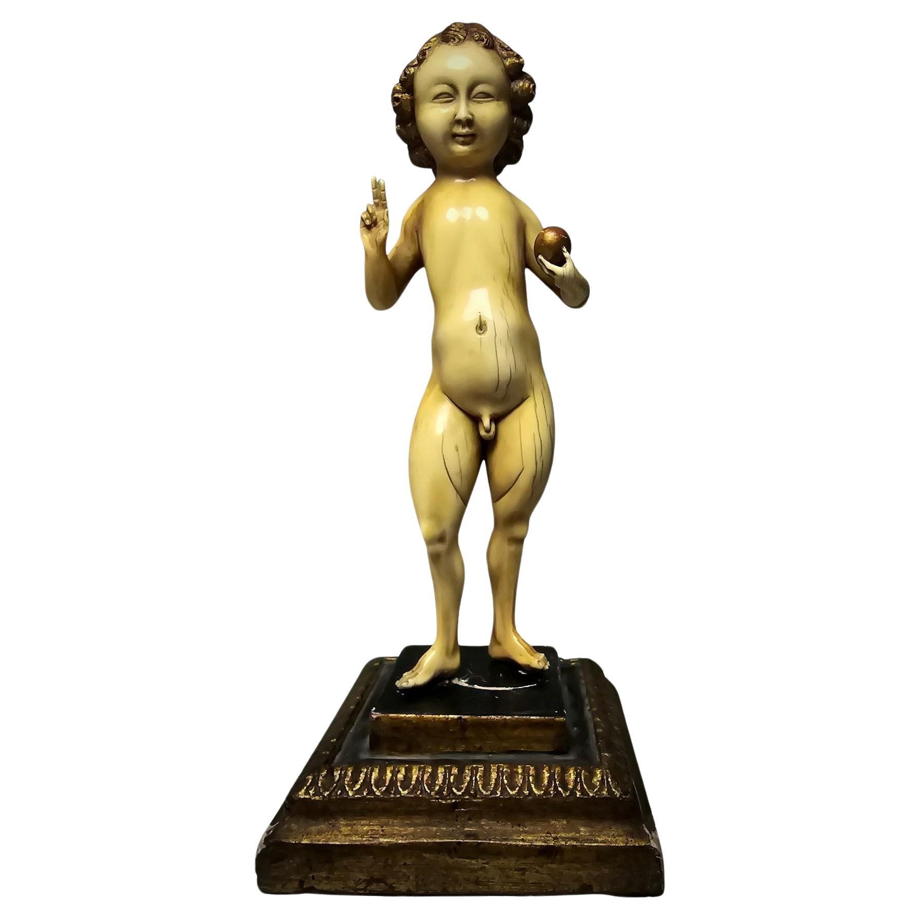Sculpture of the Infant Jesus as Salvator Mundi - School of Mechelen, 15th-16th  For Sale