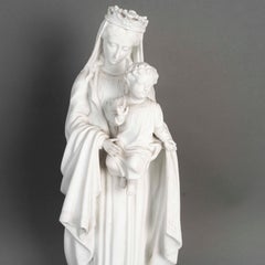 Sculpture Of The Virgin Mary With The Infant Jesus, Made Of Biscuit Porcelain.