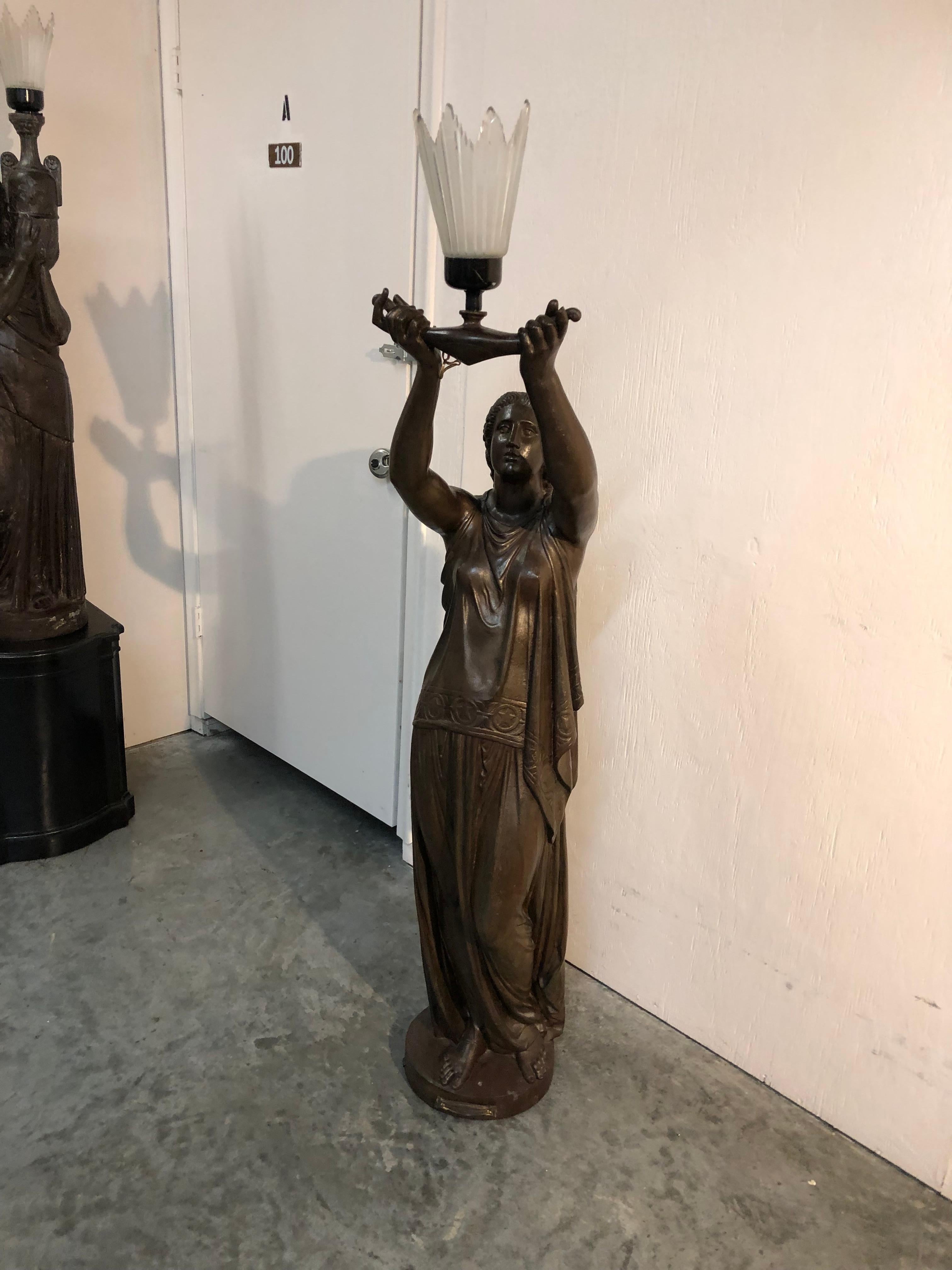 Greco Roman Sculpture of Women with Light by Val D'Osne  For Sale
