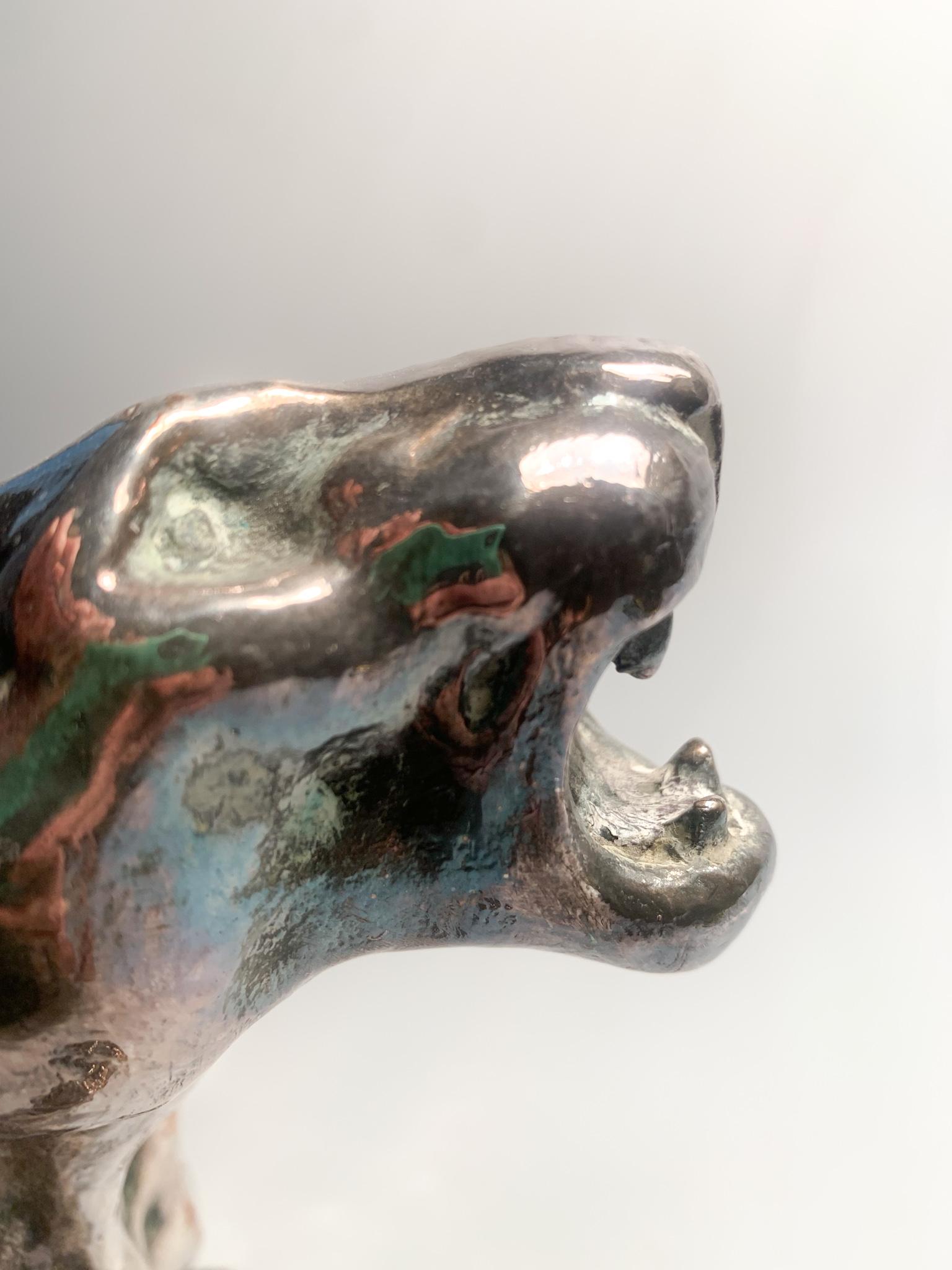 Sculpture of Wounded Panther in terracotta and Silver by Salvatore Cipolla 1950s For Sale 4