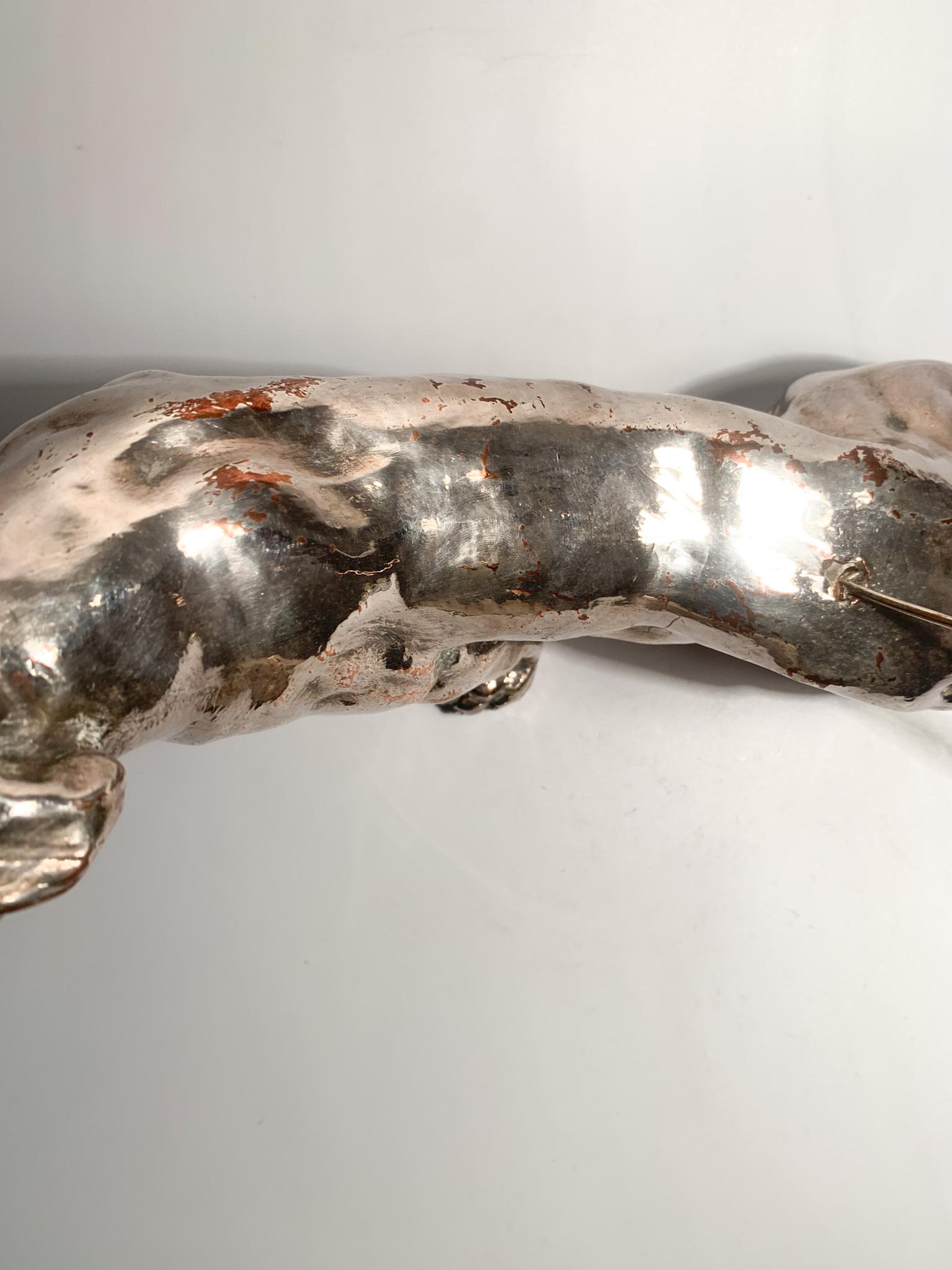 Sculpture of Wounded Panther in terracotta and Silver by Salvatore Cipolla 1950s For Sale 7
