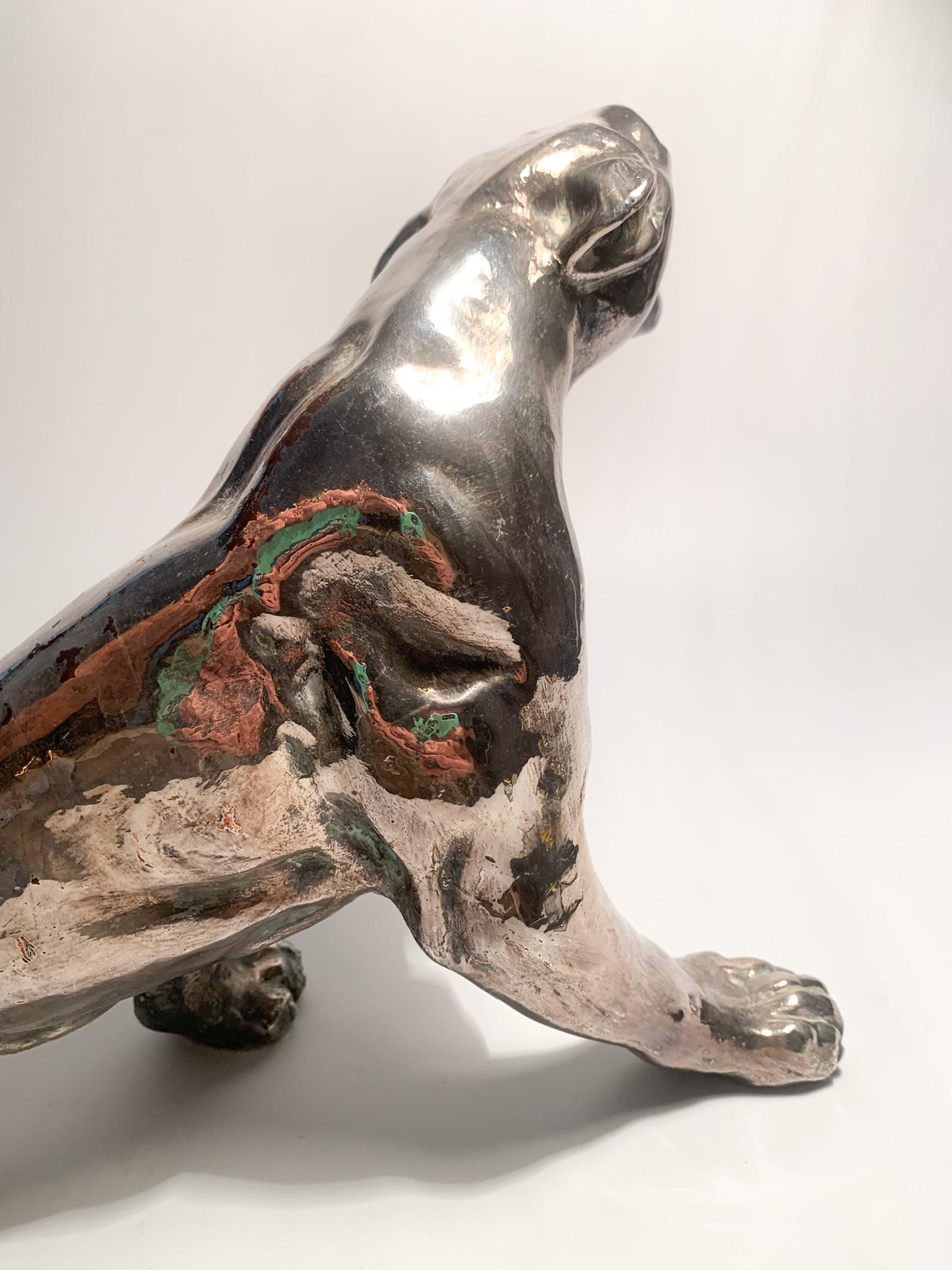 Sculpture of Wounded Panther in terracotta and Silver by Salvatore Cipolla 1950s For Sale 9