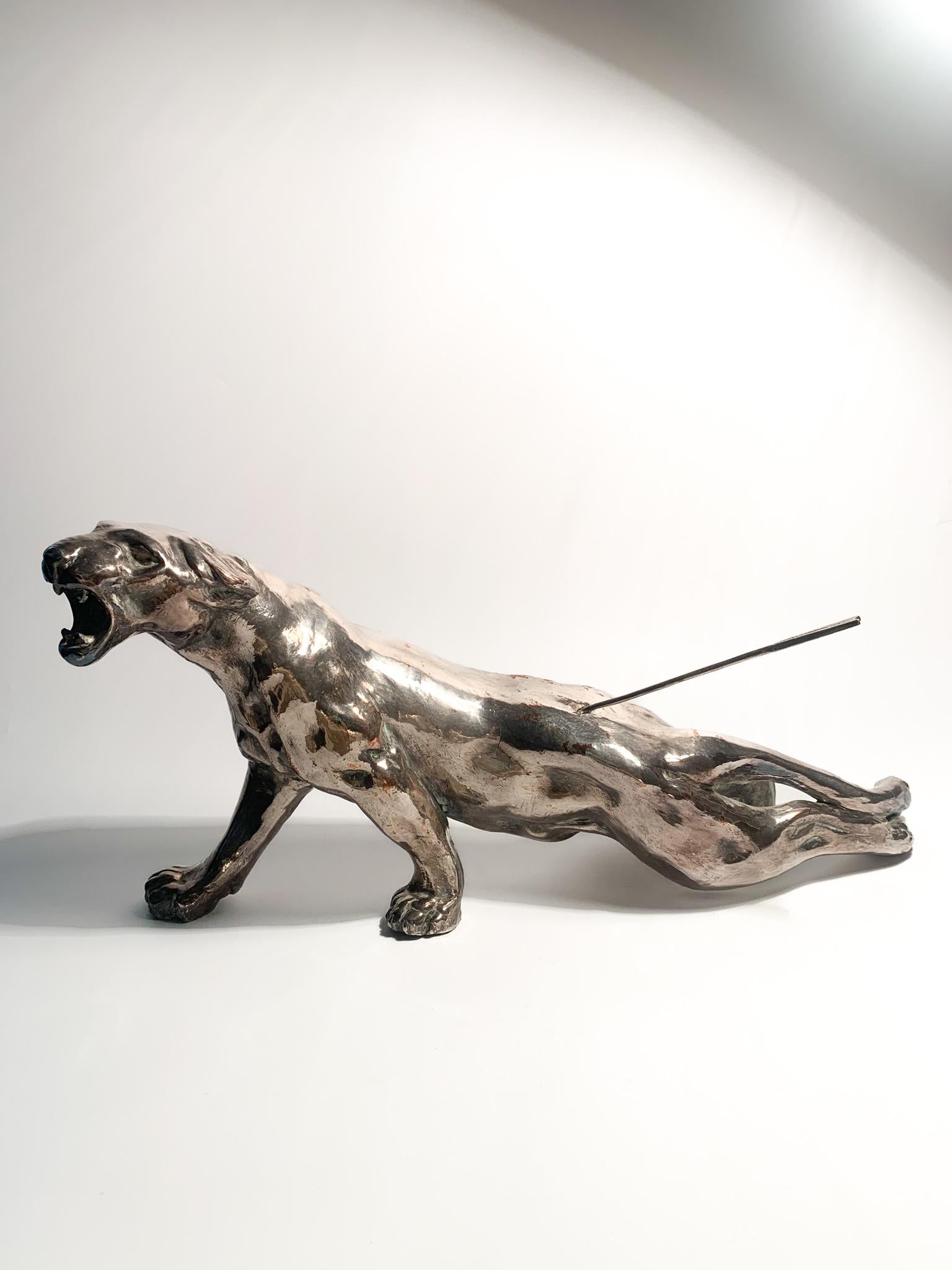 Sculpture of Felino wounded by an arrow in terracotta and silver casting, made by Salvatore Cipolla in the 1950s

Ø cm 42 Ø cm 15 h cm 22

The silver casting has some fading due to time. Additional pictures upon request. 