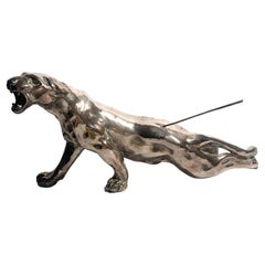 Vintage Sculpture of Wounded Panther in terracotta and Silver by Salvatore Cipolla 1950s