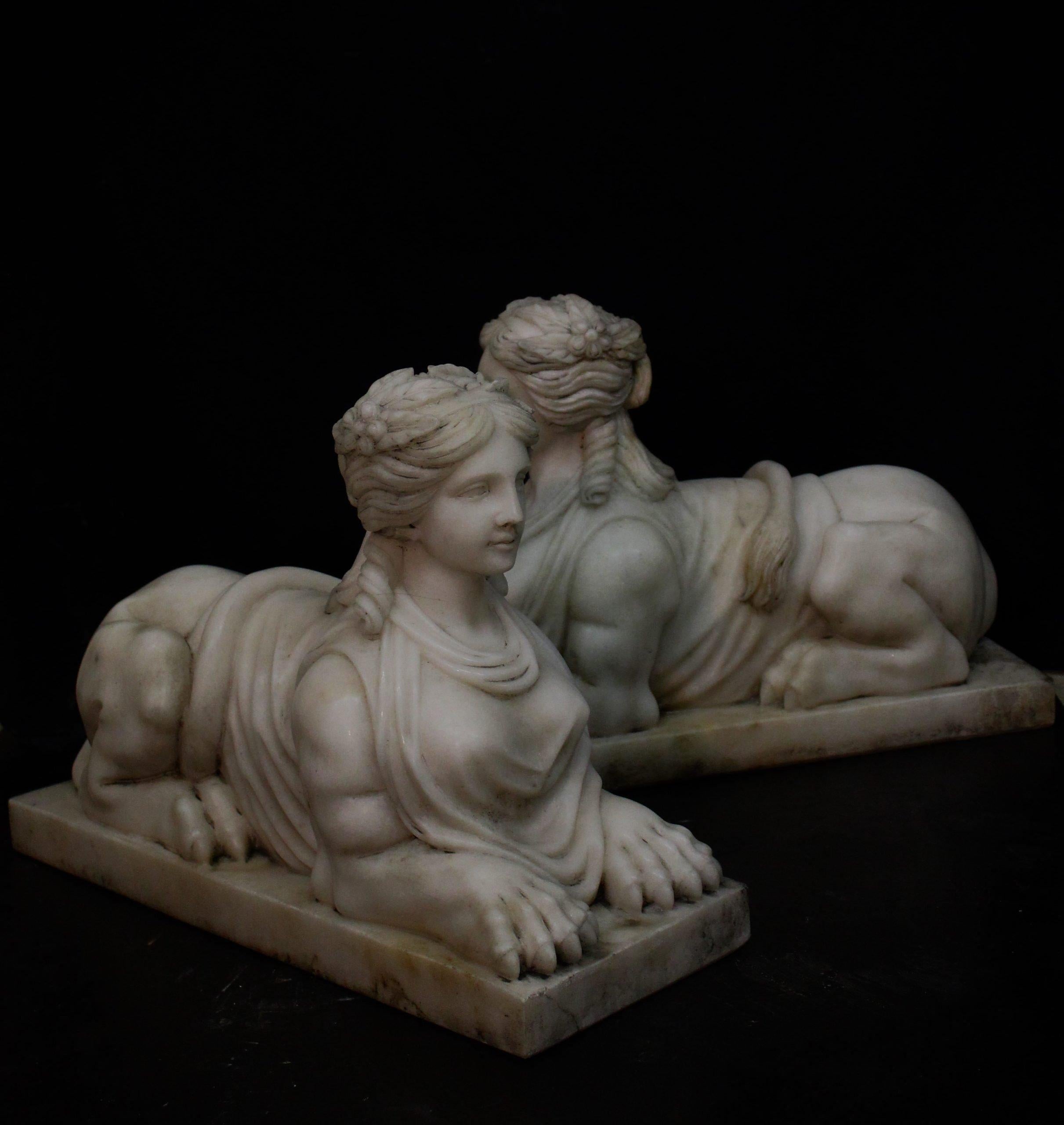 20th Century Sculpture, Pair of Sphinxes, Bust in Carrara marble, sculpture in marble For Sale