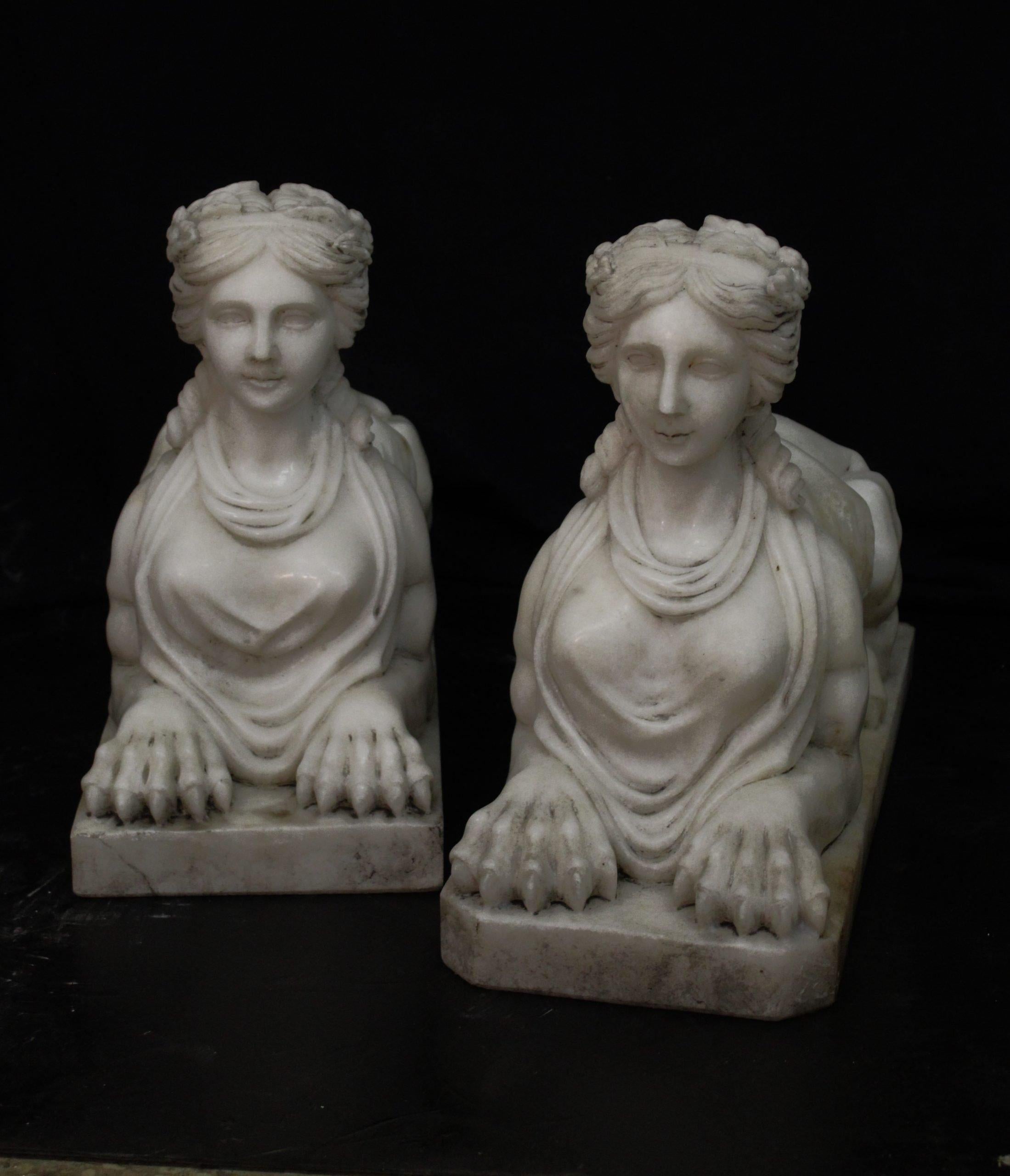 Marble Sculpture, Pair of Sphinxes, Bust in Carrara marble, sculpture in marble For Sale