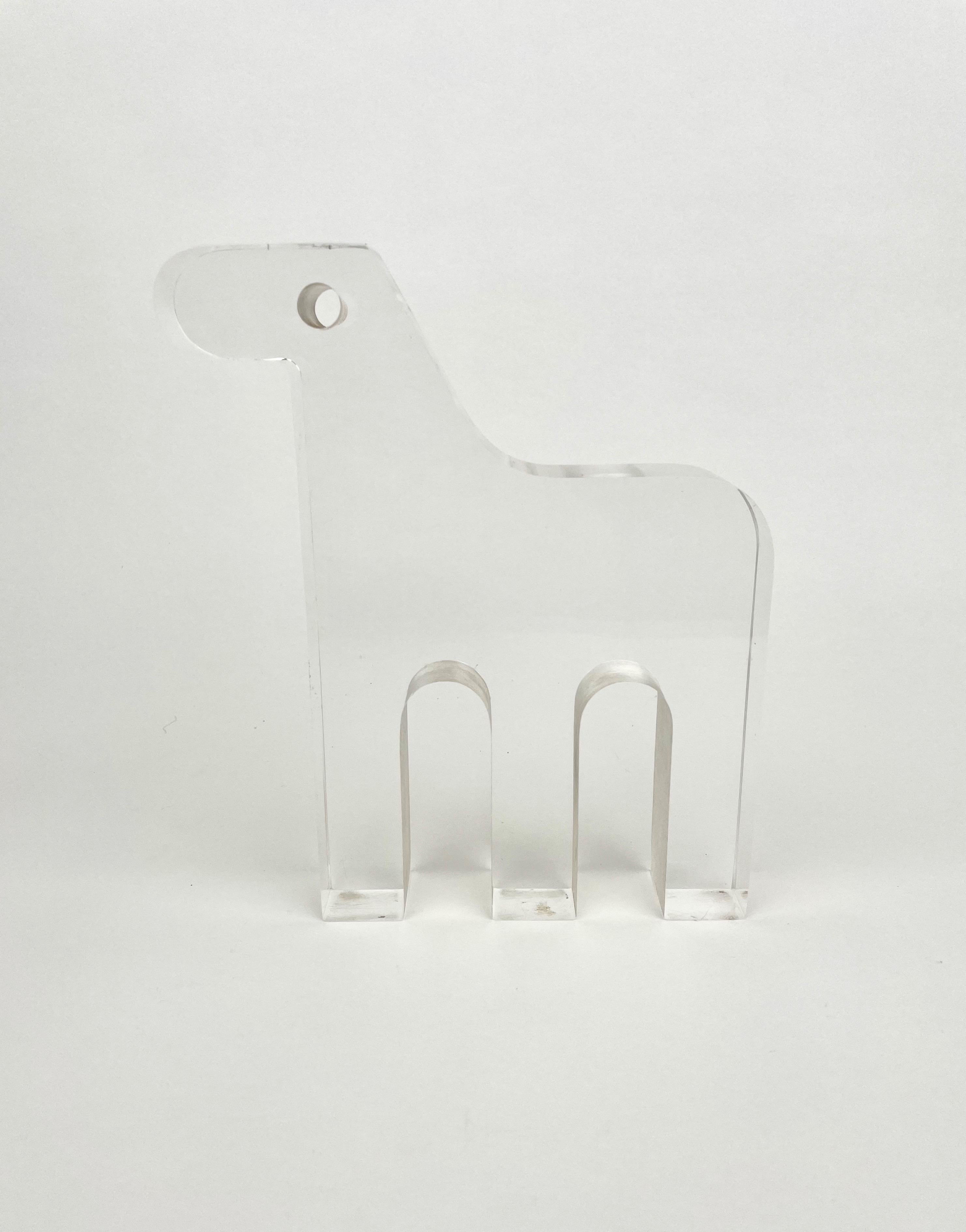 Acrylic Sculpture Paperweight Lucite Horse by Silvio Russo for Guzzini Italy 1970s