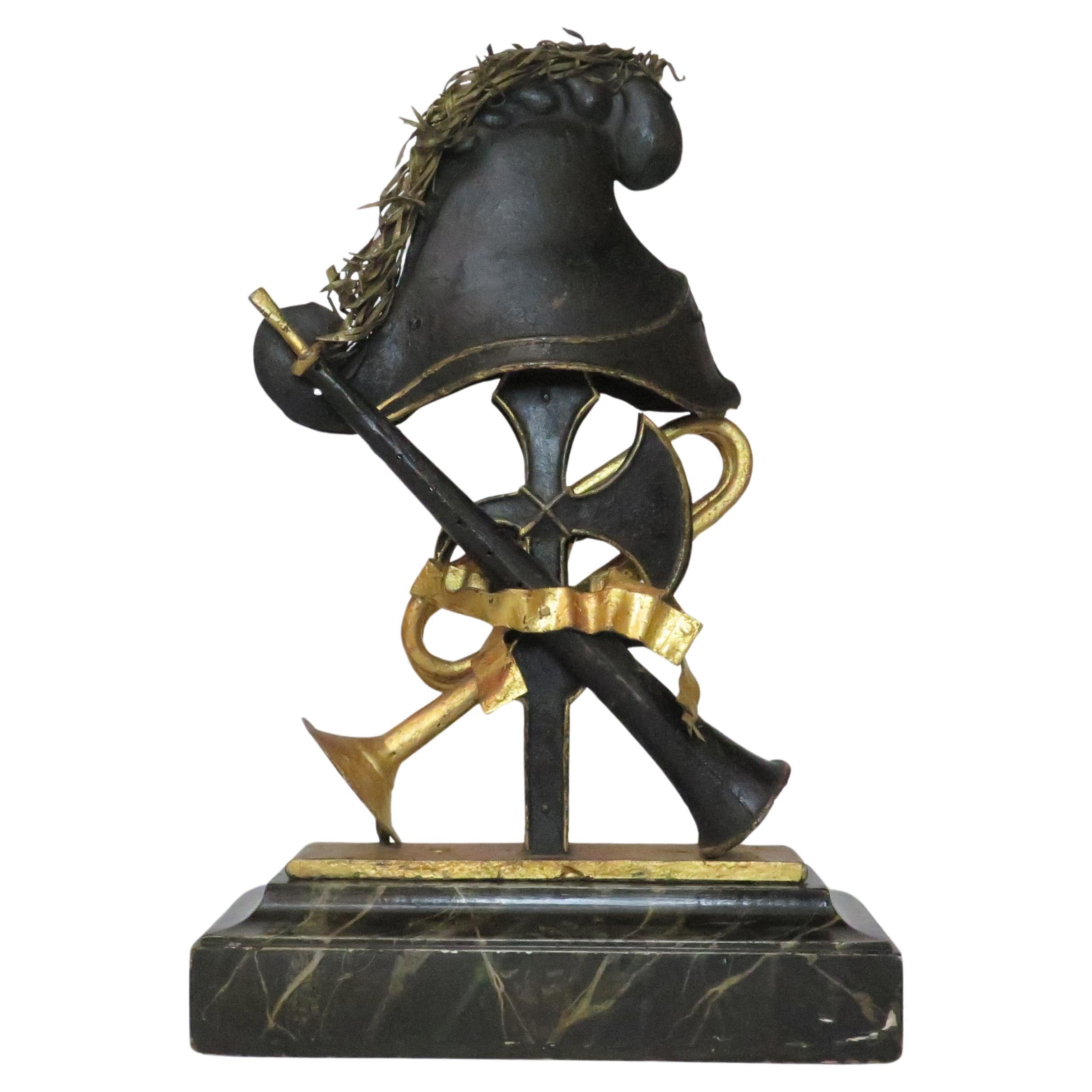 Sculpture / Phrygian Helmet on a Halberd with Crossed Horns For Sale