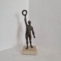 Sculpture / Prize, Athlete with Laurel-Crown, Bronze patinated zinc and marble