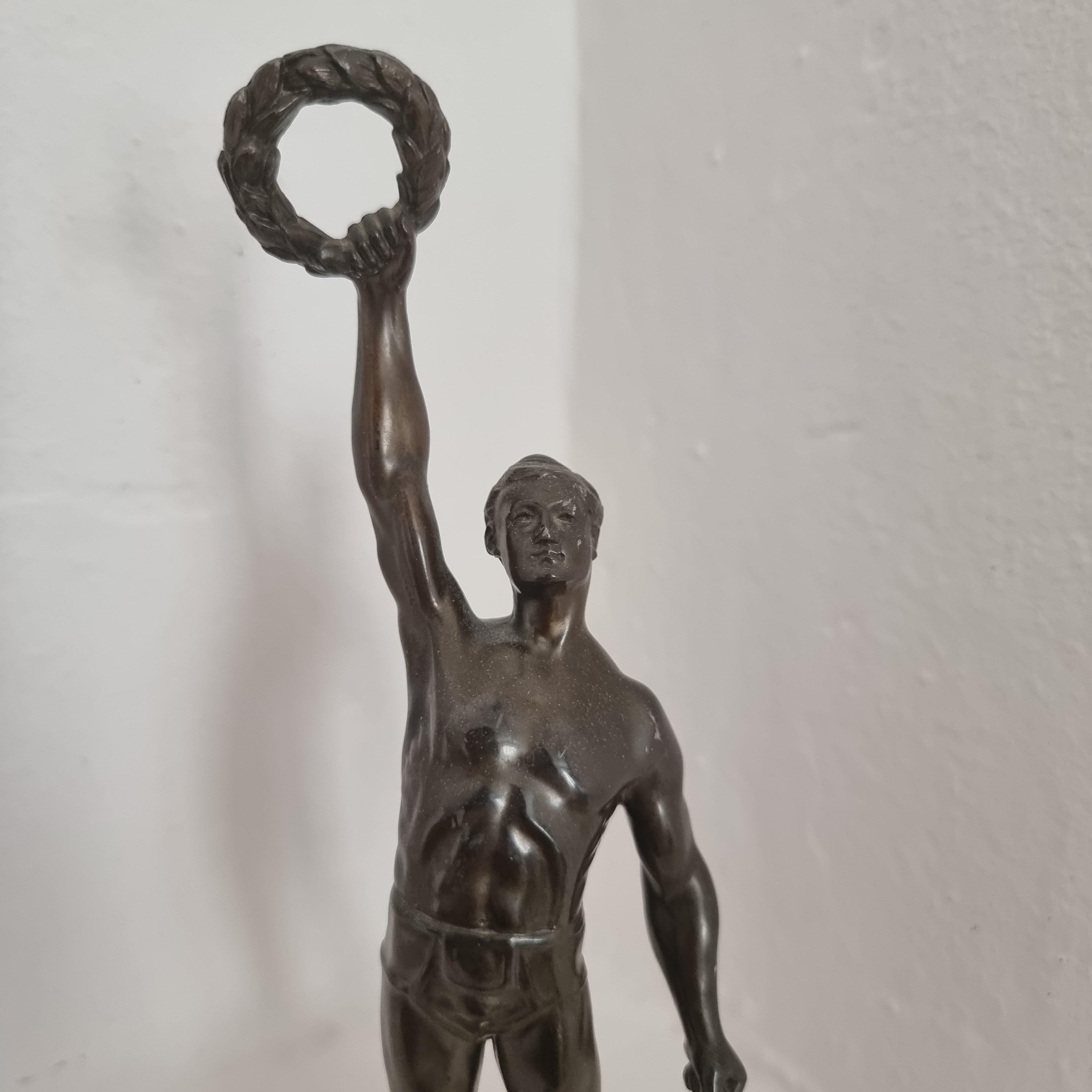 Swedish Sculpture / Prize, Athlete with Laurel-Crown, Bronze patinated zinc and marble