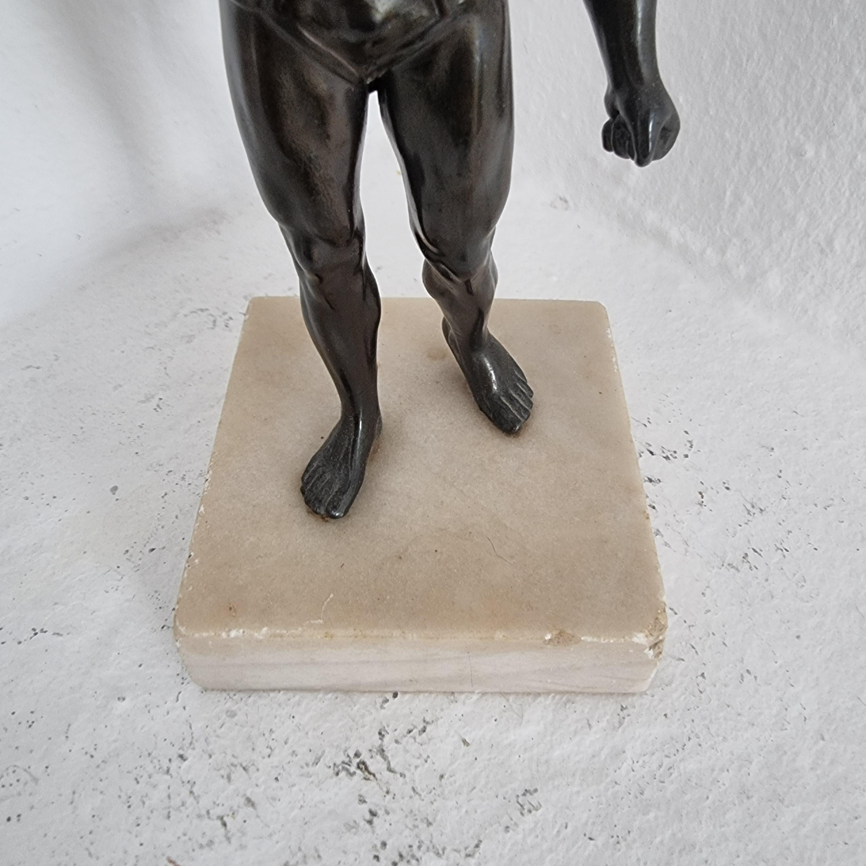 Sculpture / Prize, Athlete with Laurel-Crown, Bronze patinated zinc and marble In Good Condition In Stockholm, SE