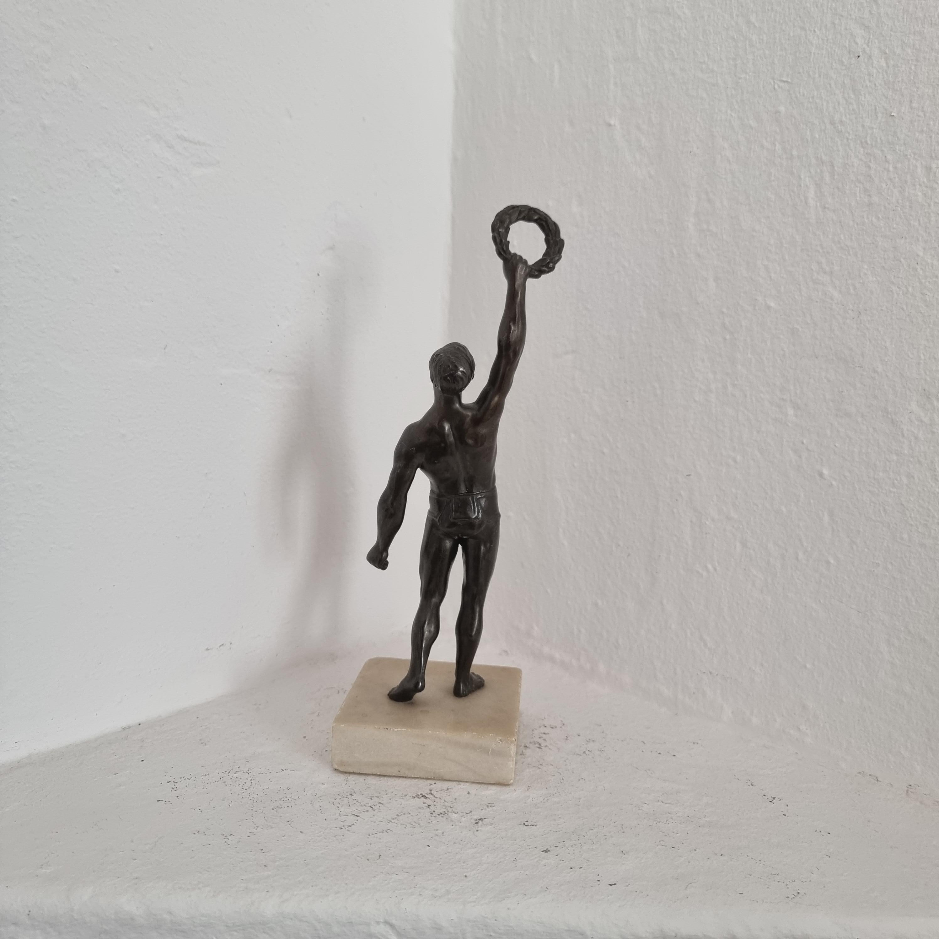 Sculpture / Prize, Athlete with Laurel-Crown, Bronze patinated zinc and marble 1