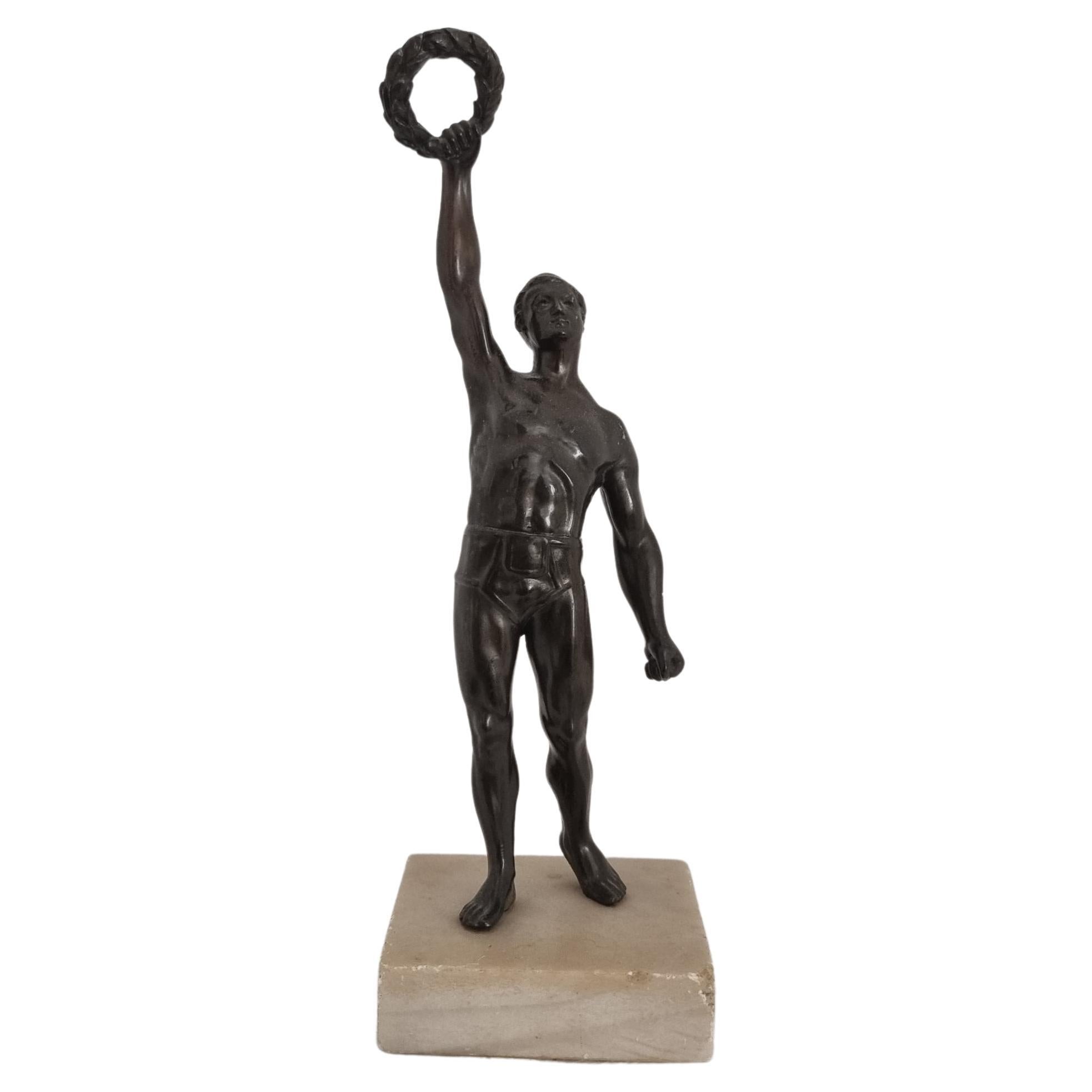 Sculpture / Prize, Athlete with Laurel-Crown, Bronze patinated zinc and marble
