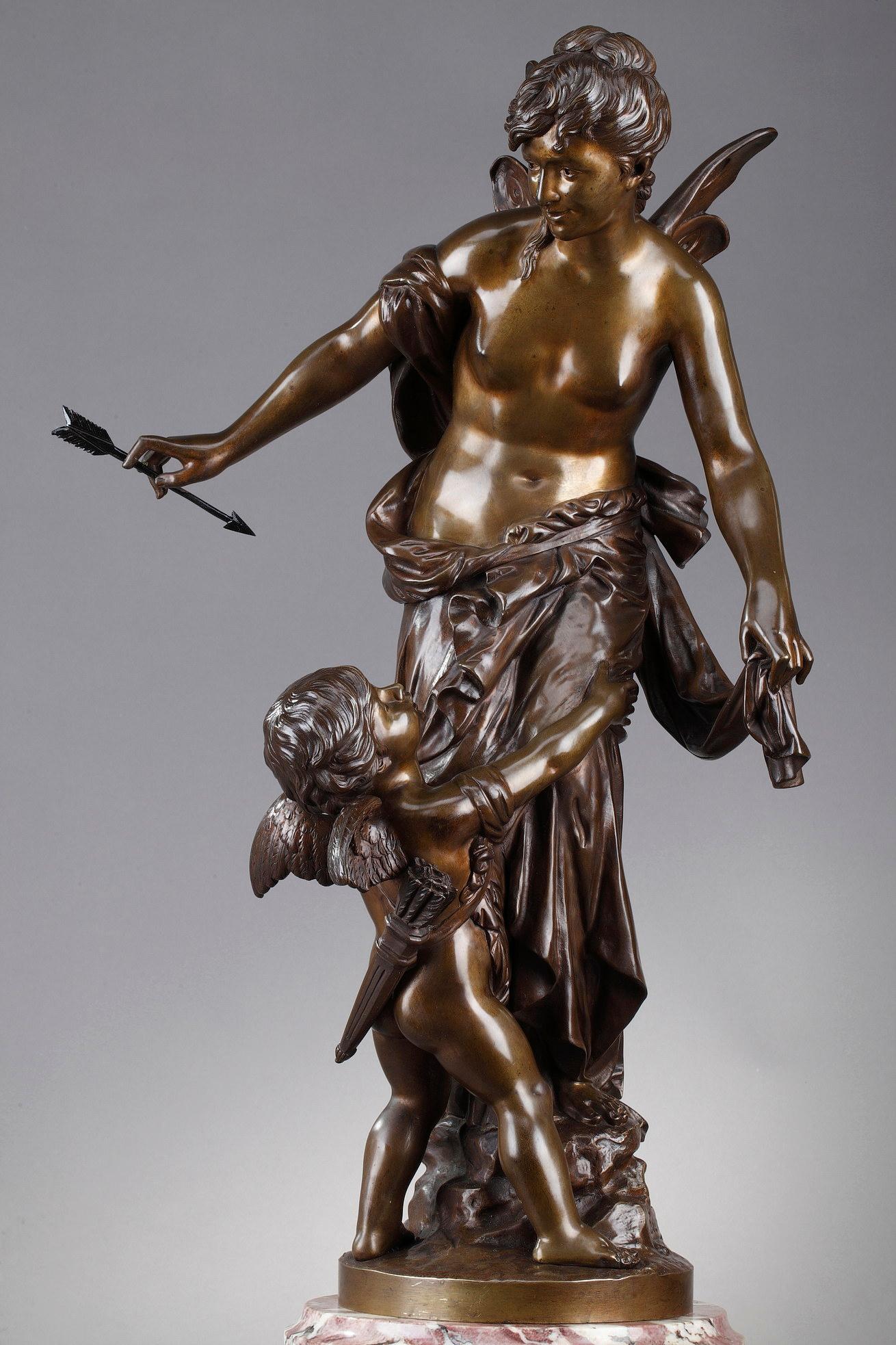 Bronze Sculpture « Psyché et amour » signée par Jean Bulio en vente