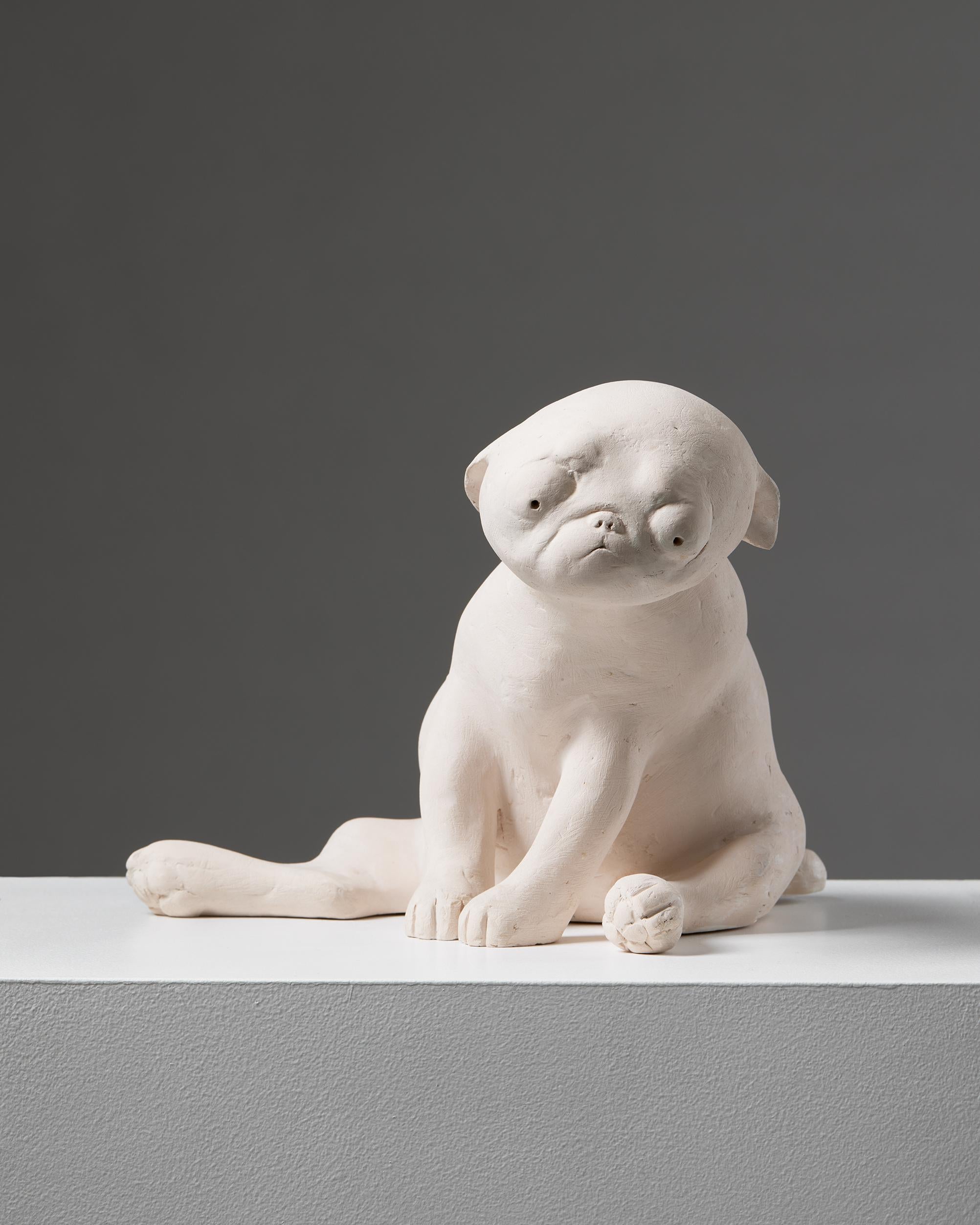 Sculpture 'Puppy in the World' by Sonja Petterson, Sweden, 2000.

Signed.

Sonja Petterson was a Swedish sculptor. She studied at Konstfack—the Stockholm University of Arts, Crafts and Design. Her sculptures typically depict animals that show human