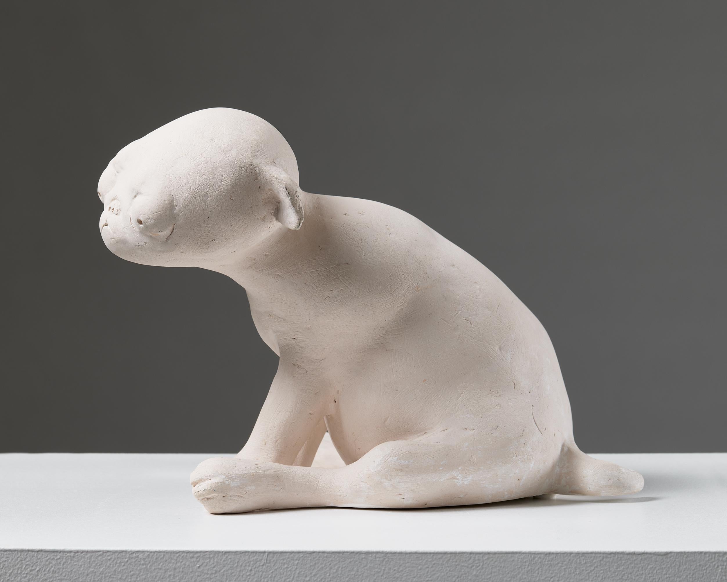 Scandinavian Modern Sculpture 'Puppy in the World' by Sonja Petterson, Sweden, 2000, Pug, Dog For Sale