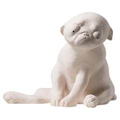 Antique Sculpture 'Puppy in the World' by Sonja Petterson, Sweden, 2000, Pug, Dog