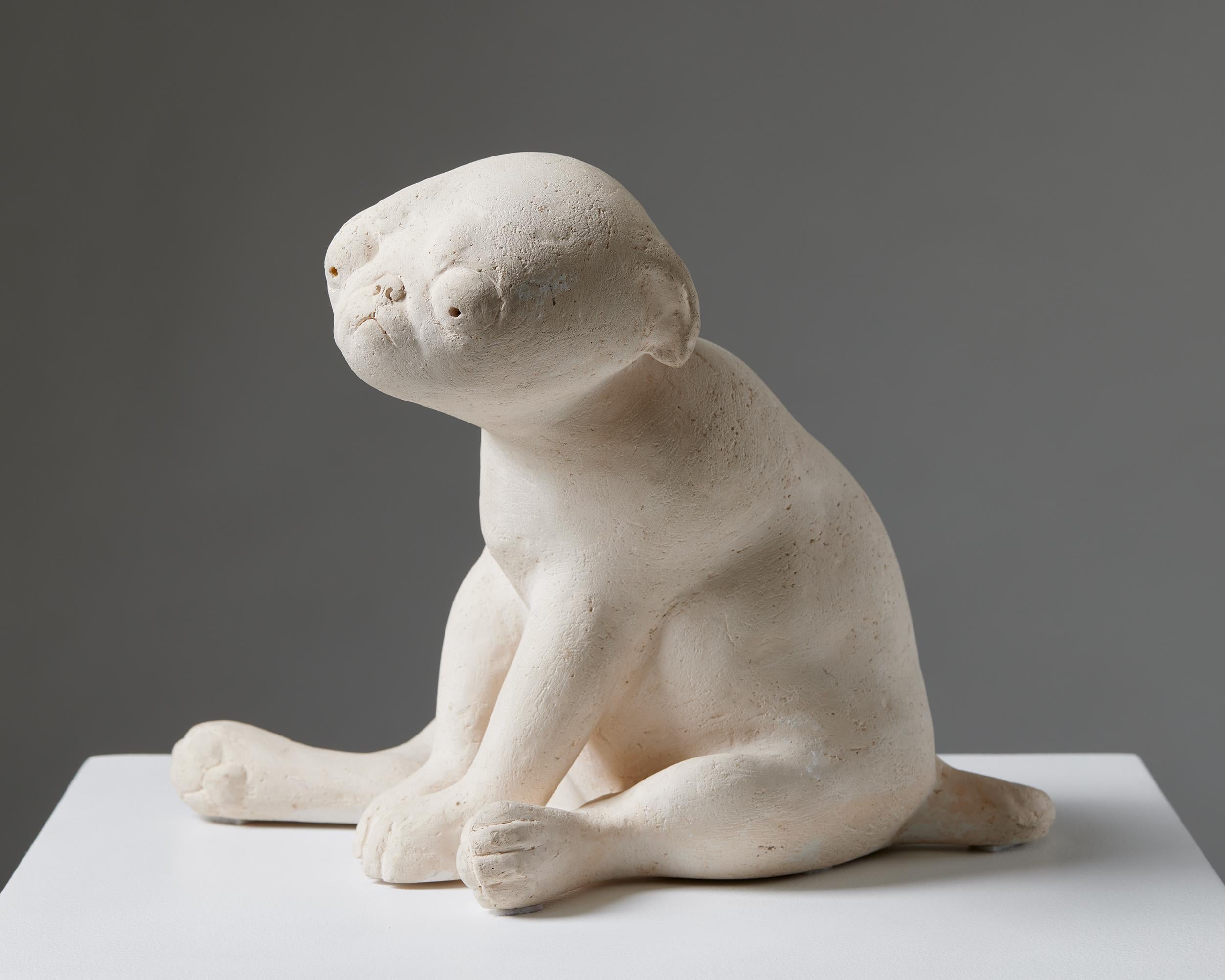 Mid-Century Modern Sculpture ‘Puppy in the world’ by Sonja Pettersson, Sweden, 1991, Stoneware, pug