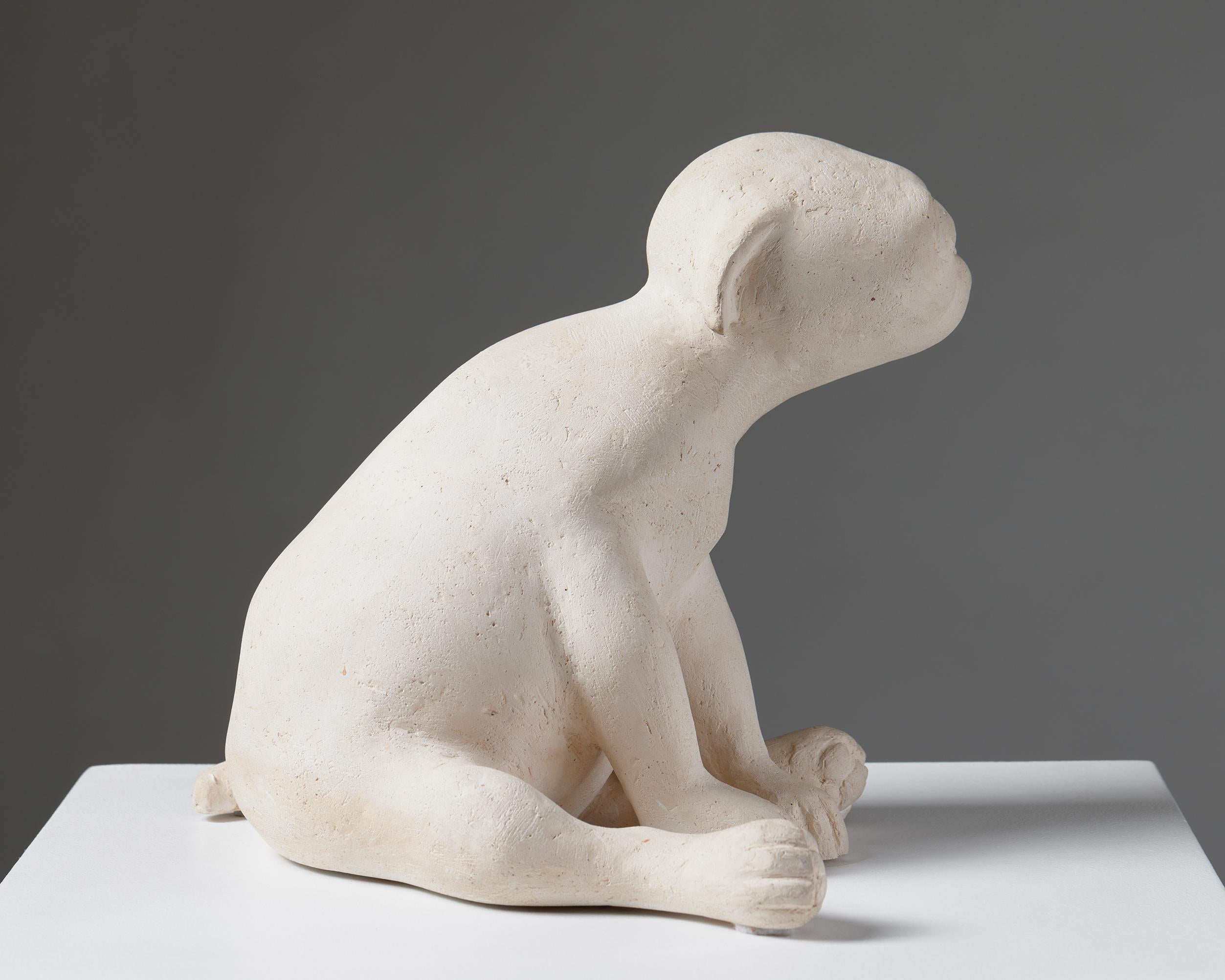 Swedish Sculpture ‘Puppy in the world’ by Sonja Pettersson, Sweden, 1991, Stoneware, pug