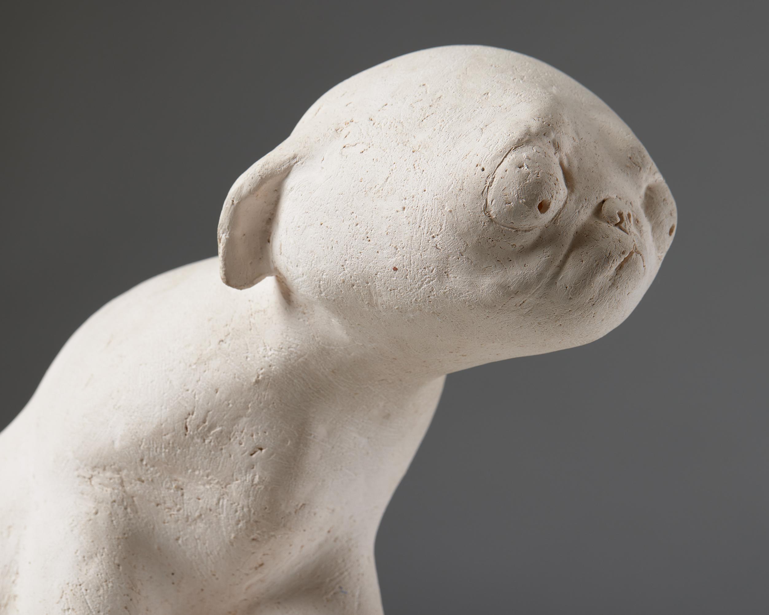 Late 20th Century Sculpture ‘Puppy in the world’ by Sonja Pettersson, Sweden, 1991, Stoneware, pug