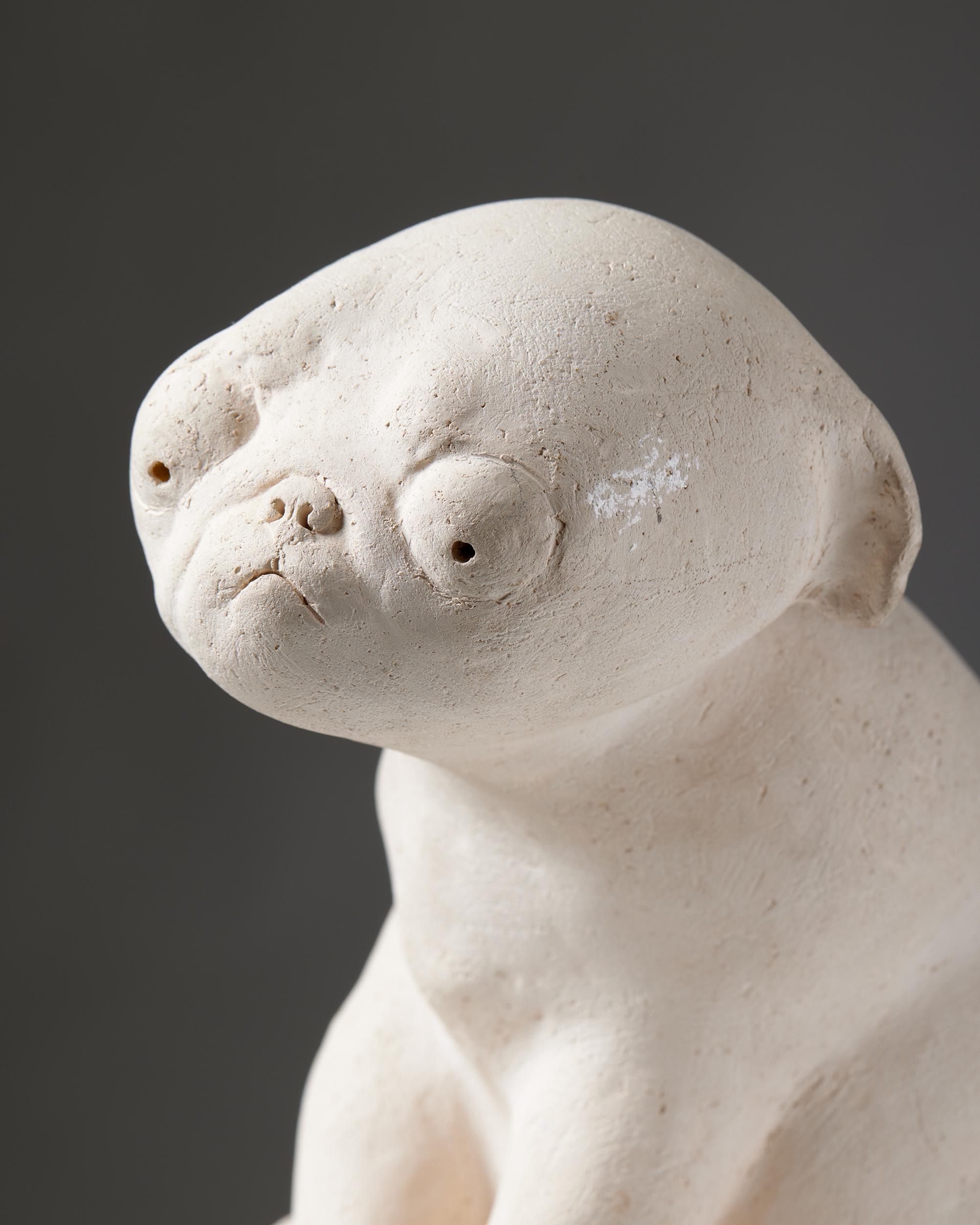 Sculpture ‘Puppy in the world’ by Sonja Pettersson, Sweden, 1991, Stoneware, pug 1