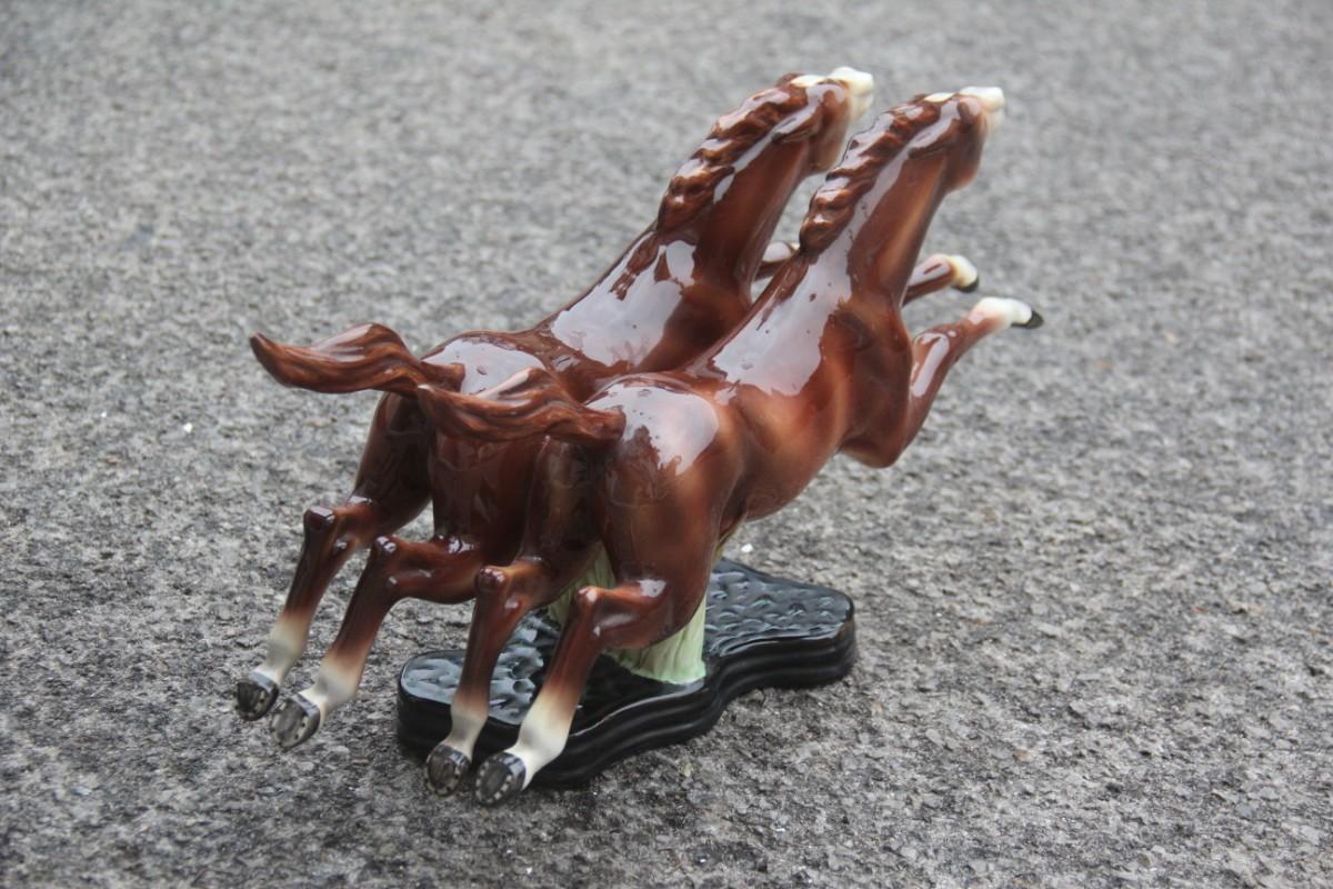 Mid-20th Century Sculpture Pure Blood Horses Italian Design Ceramic Mid-Century Modern Race For Sale