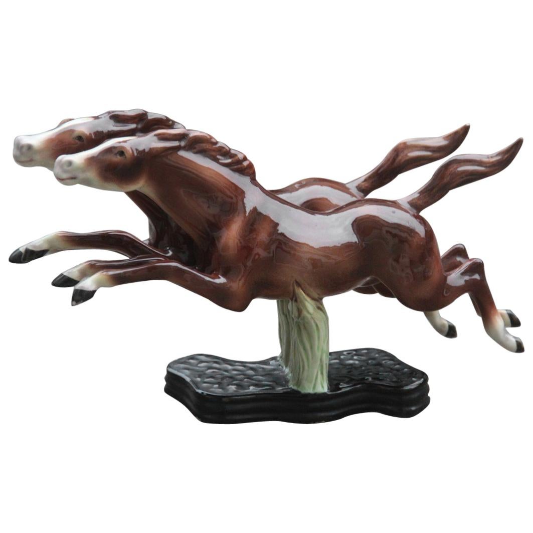 Sculpture Pure Blood Horses Italian Design Ceramic Mid-Century Modern Race For Sale