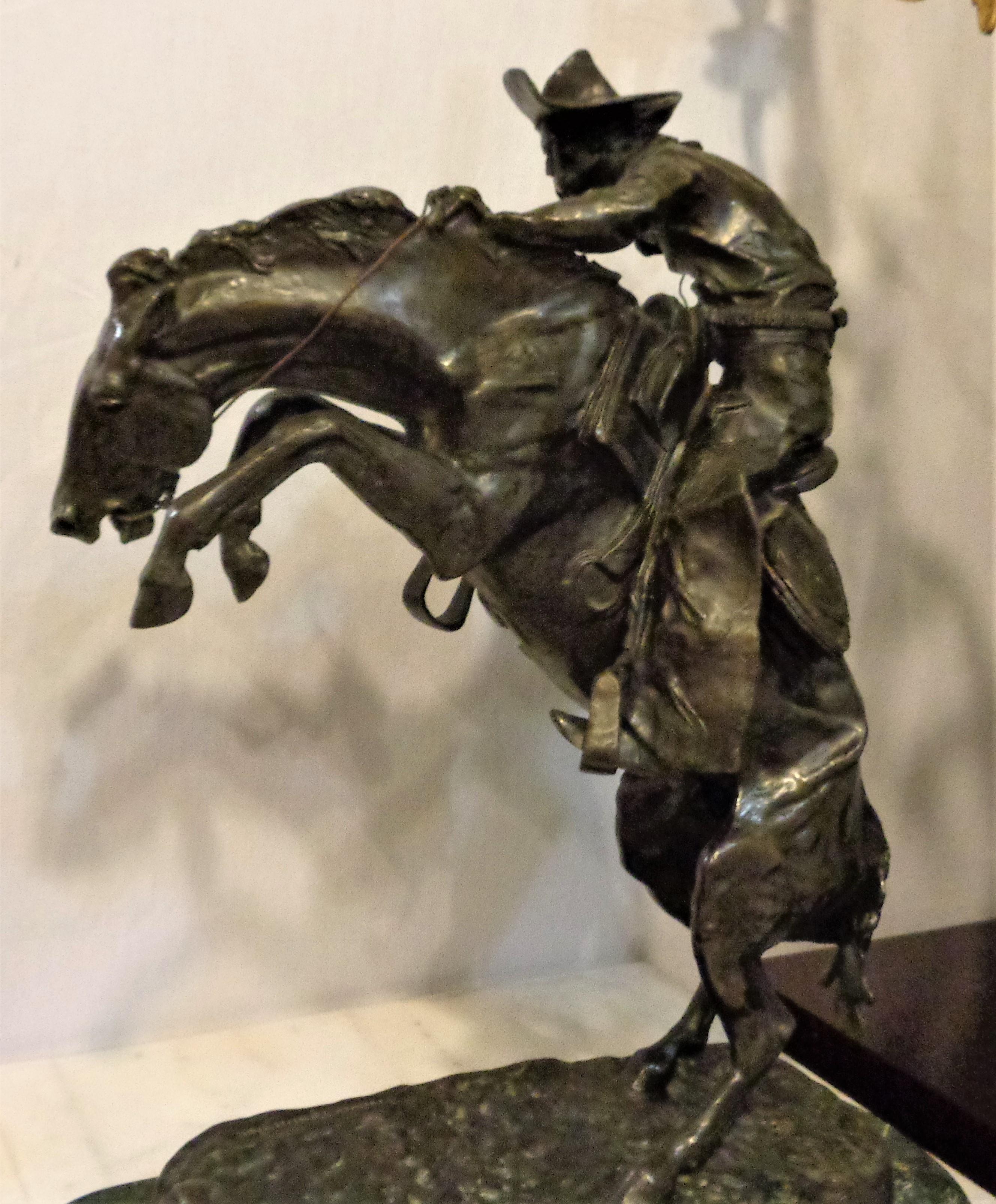 bronco buster bronze remington reproduction statue