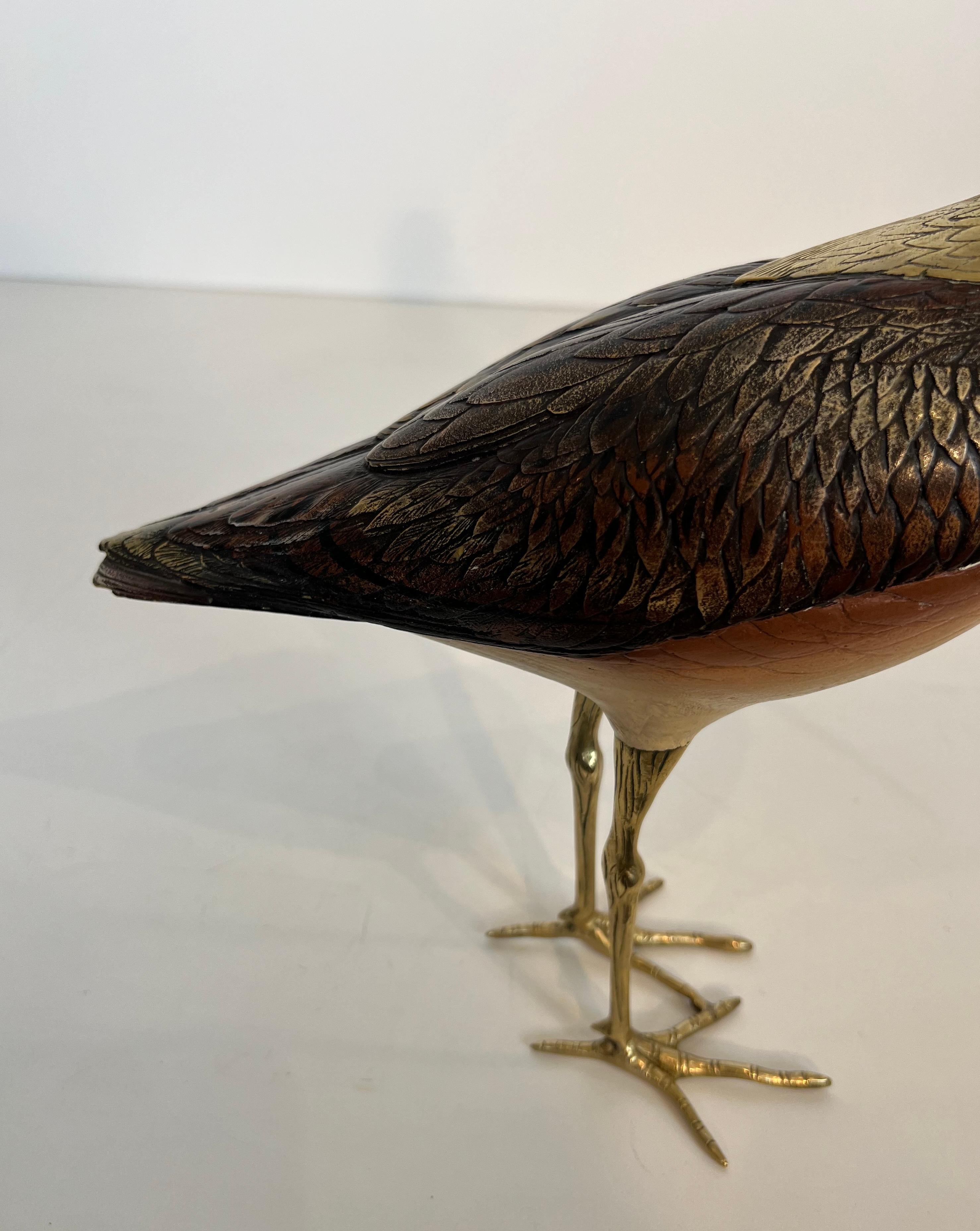 Scultura che rappresenta un uccello in legno policromo e ottone. Opera italiana firmata in vendita 11