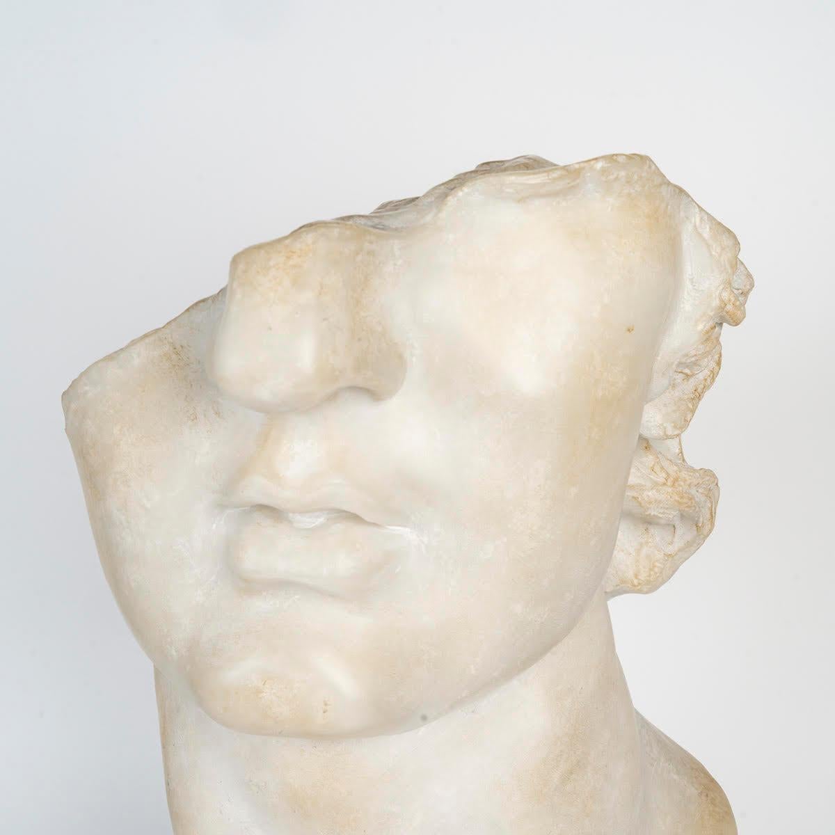 Metal Sculpture Representing a Fragment of the Bust of Apollo. For Sale