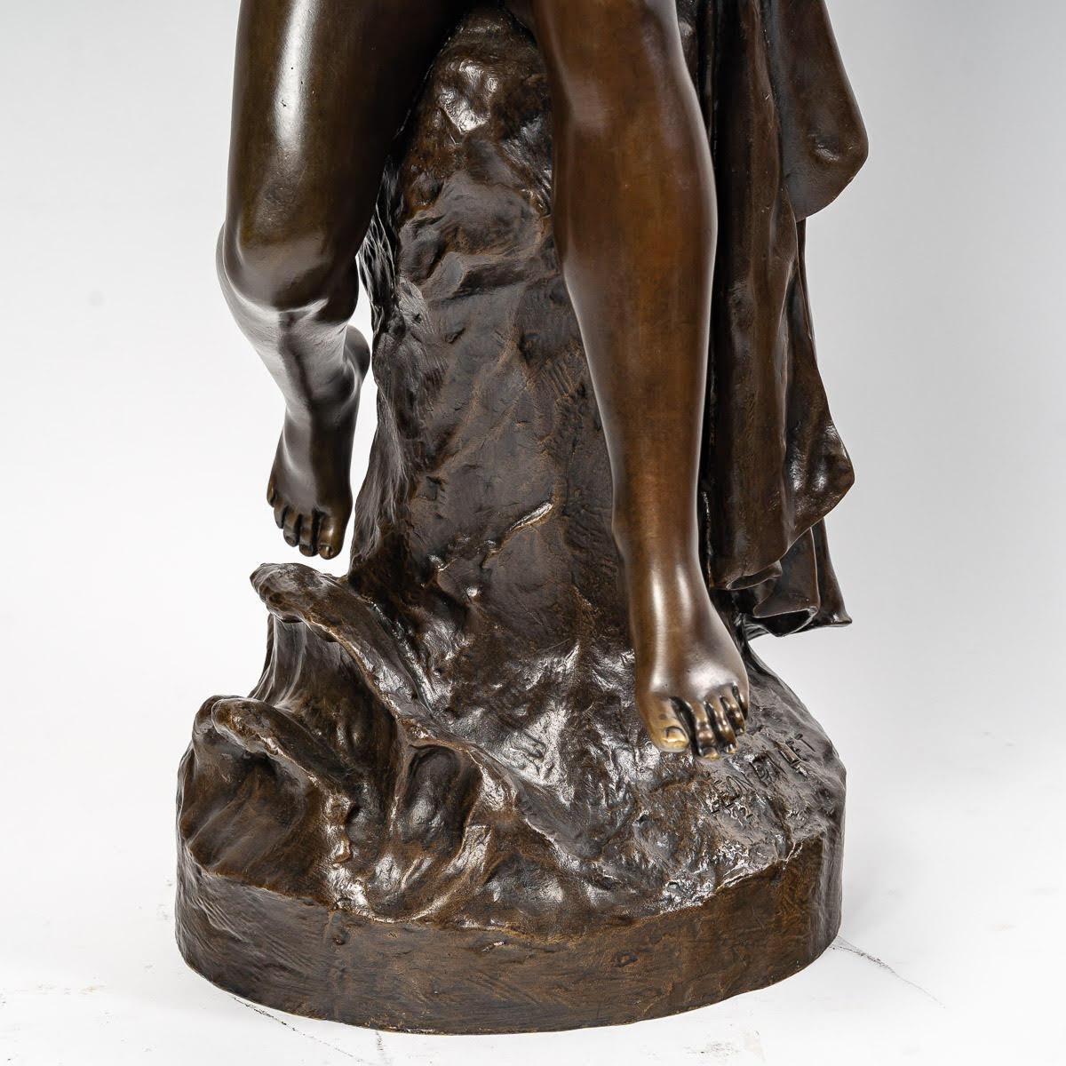 19th Century Sculpture Representing a Woman Sitting on a Rock by Léon Pilet For Sale