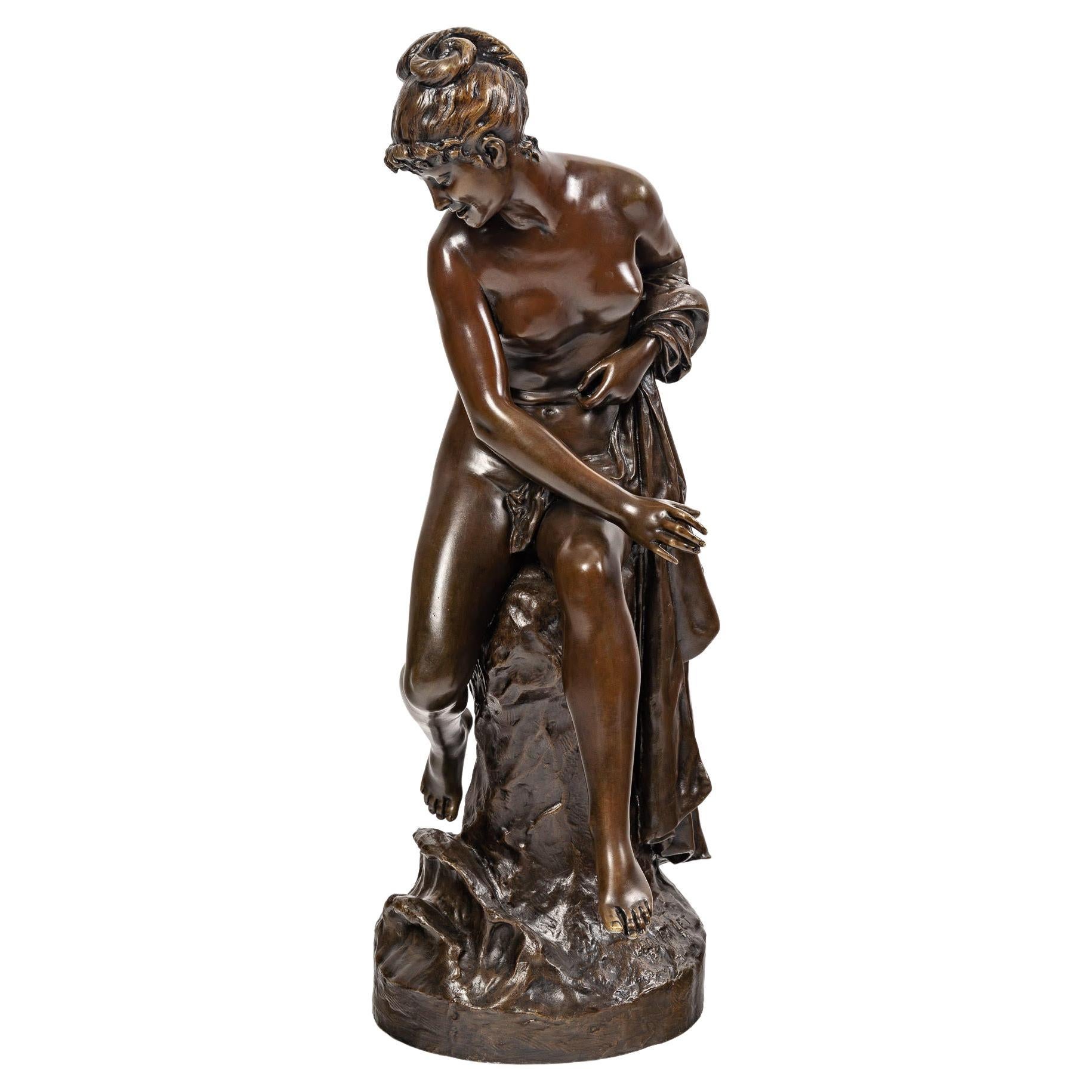 Sculpture Representing a Woman Sitting on a Rock by Léon Pilet For Sale