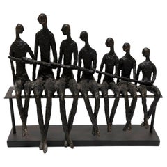 Sculpture Resin Bronze Figurative 7 Men Bench Manner of Giacometti 38.5cm 15" 