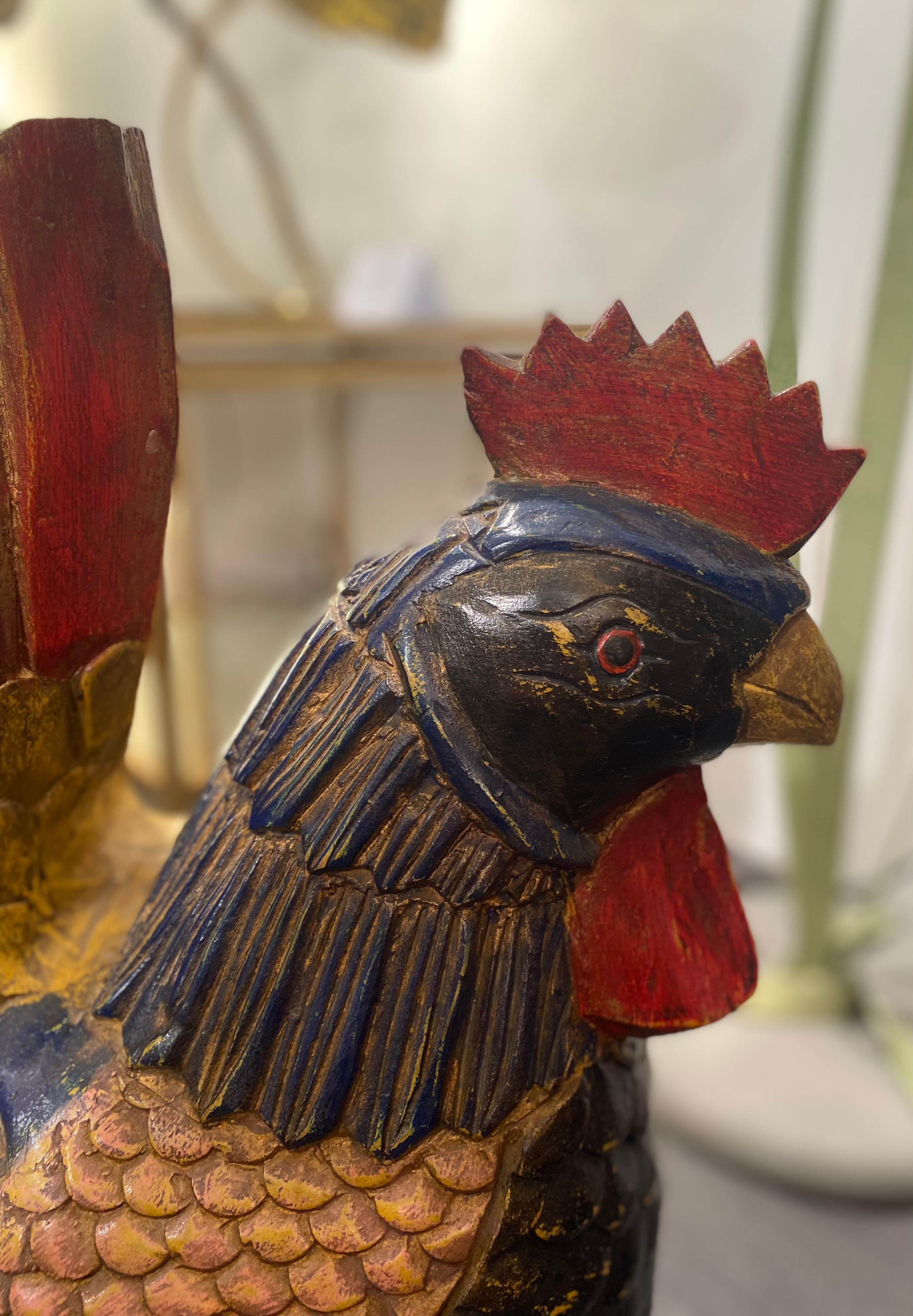 Sculpture Rooster Painted wood  For Sale 3