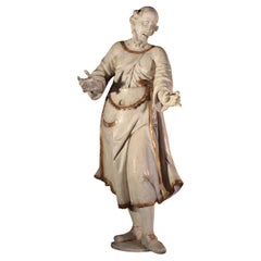 Skulptur Saint Crispin, lackiertes und graviertes Holz, Italien \'700