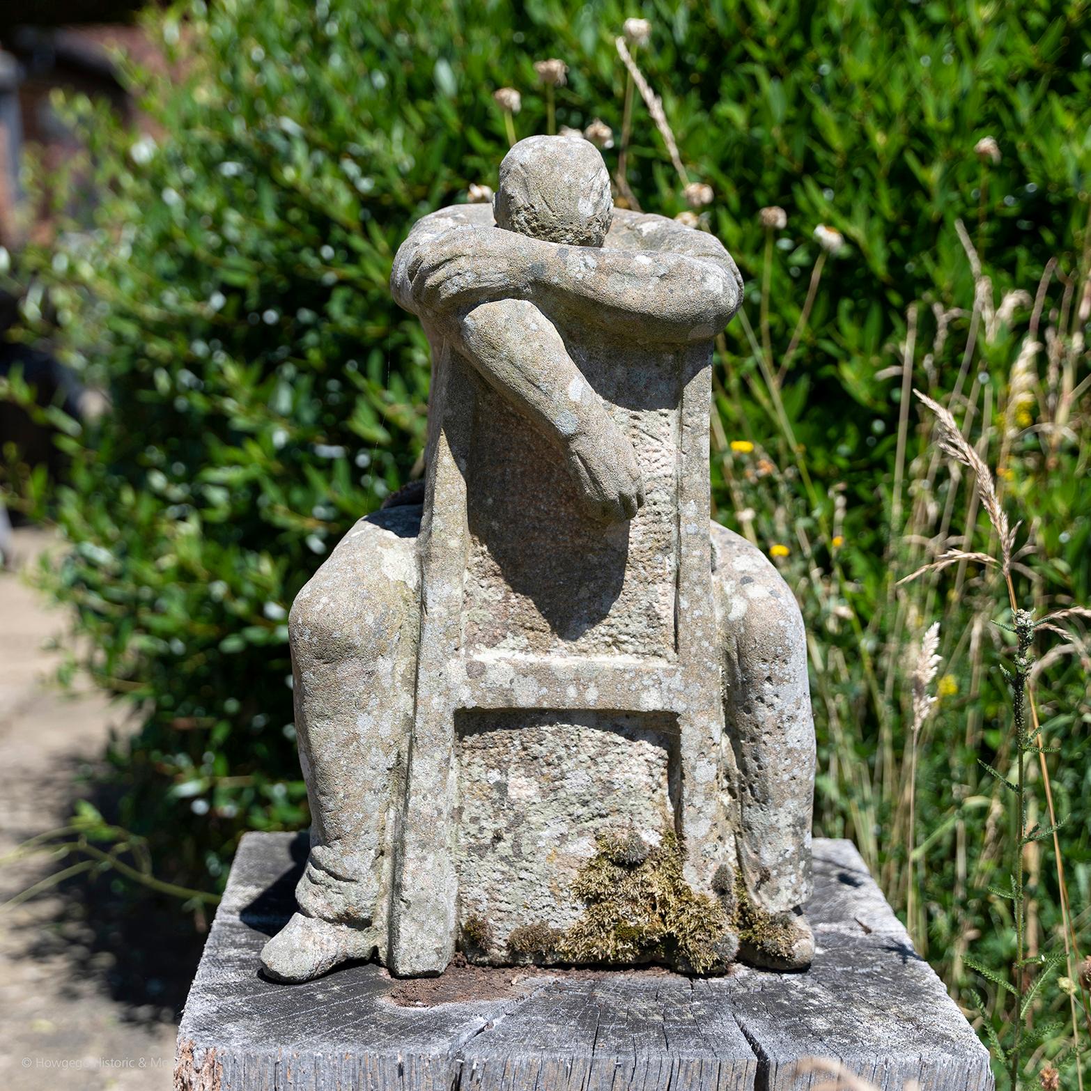 English Sculpture Sandstone Carved Figurative The Thinker For Sale