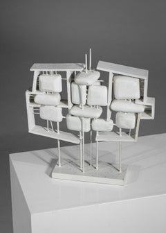 Sculpture Signed Modernist in Wood, Metal and Plaster