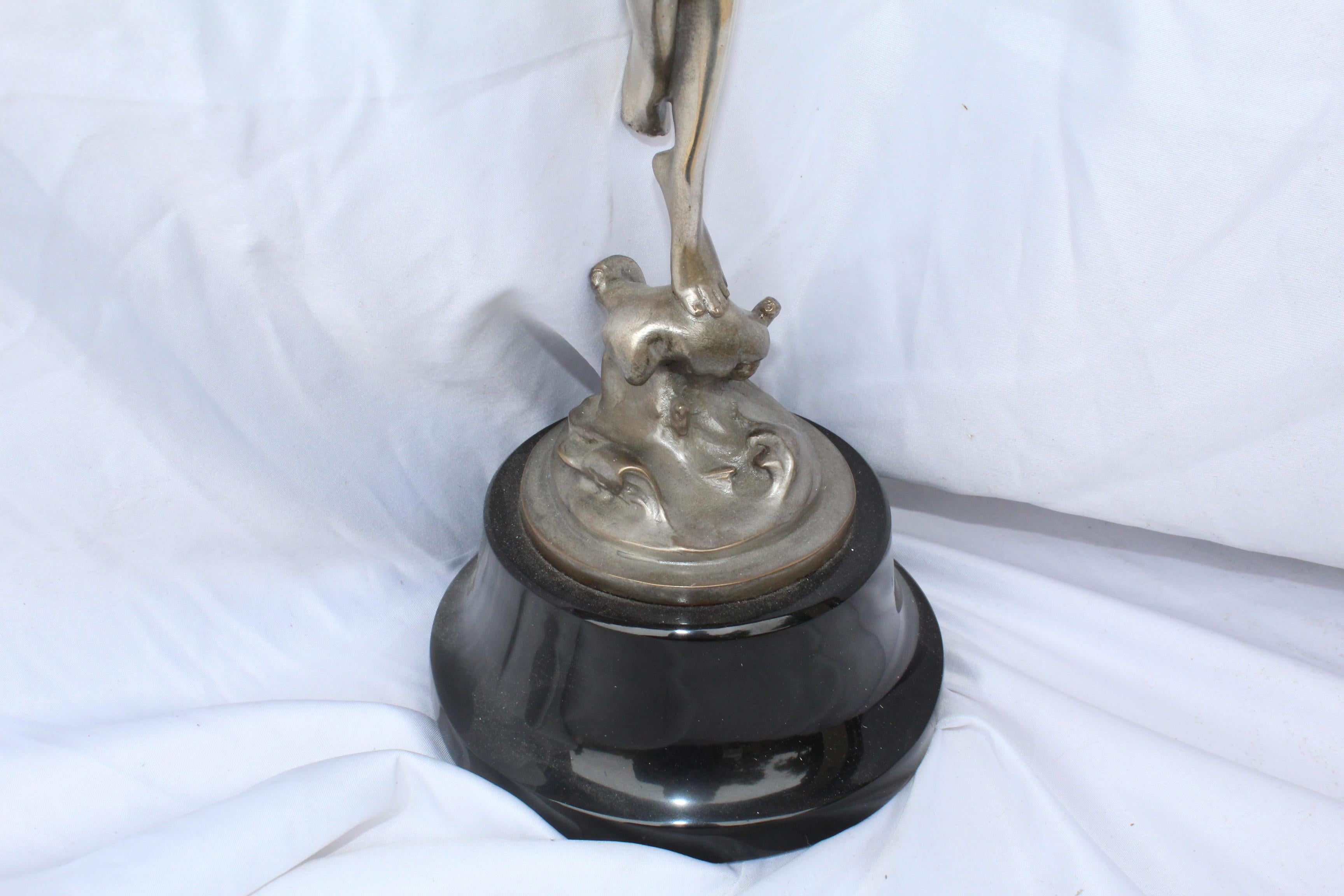 North American Deco Modern Sculpture in Style, Silvered Bronze, after the Artist H Fishmuth For Sale