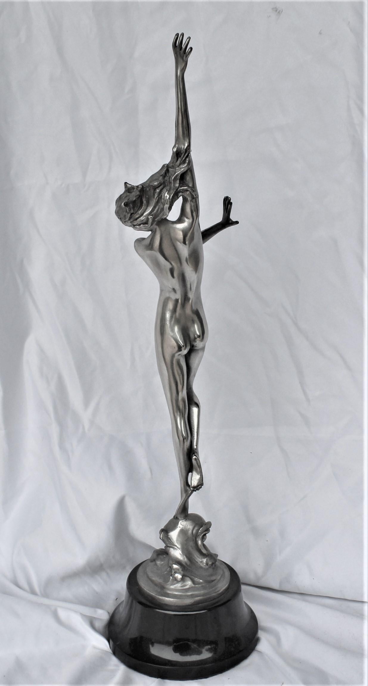 Cast Deco Modern Sculpture in Style, Silvered Bronze, after the Artist H Fishmuth For Sale