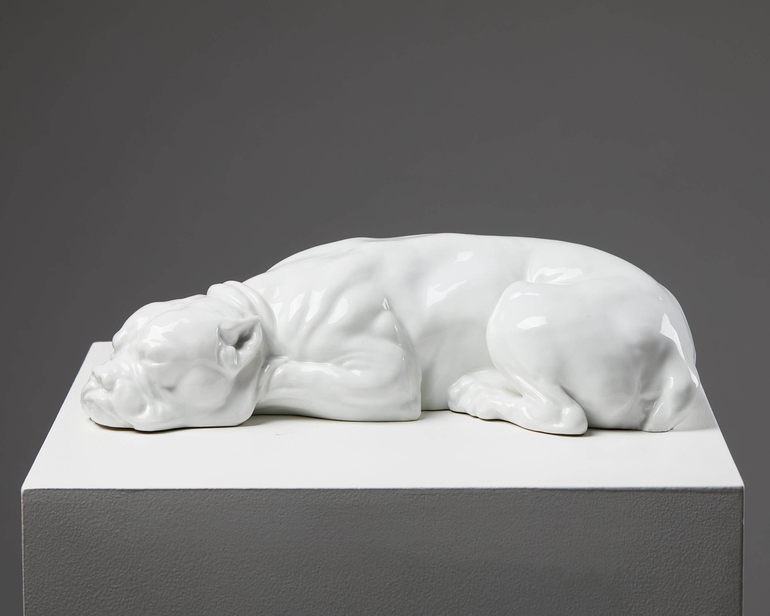 Finnish Sculpture 'Sleeping Boxer' Designed by Thure Öberg for Arabia, Finland, 1910 For Sale