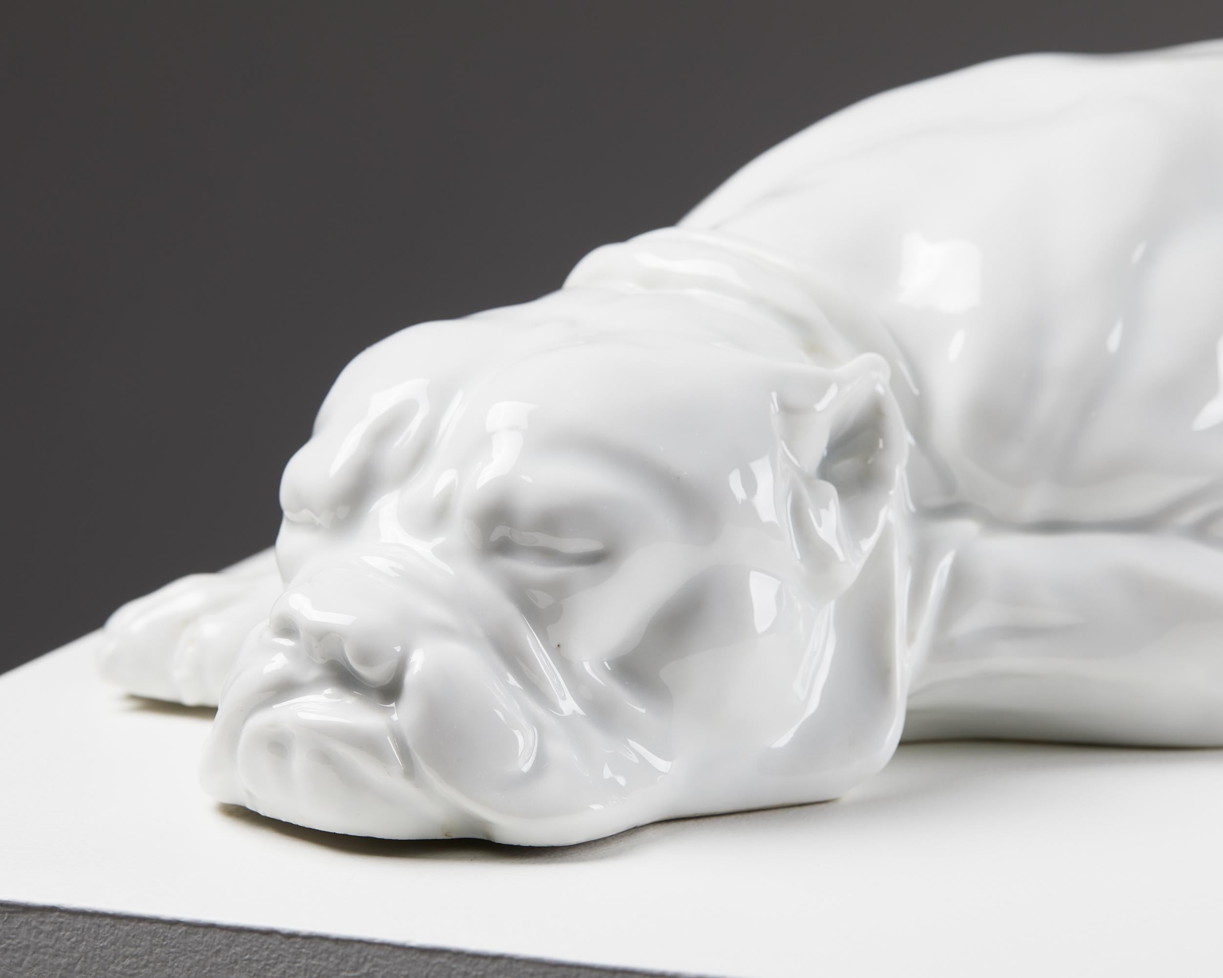 Porcelain Sculpture 'Sleeping Boxer' Designed by Thure Öberg for Arabia, Finland, 1910 For Sale